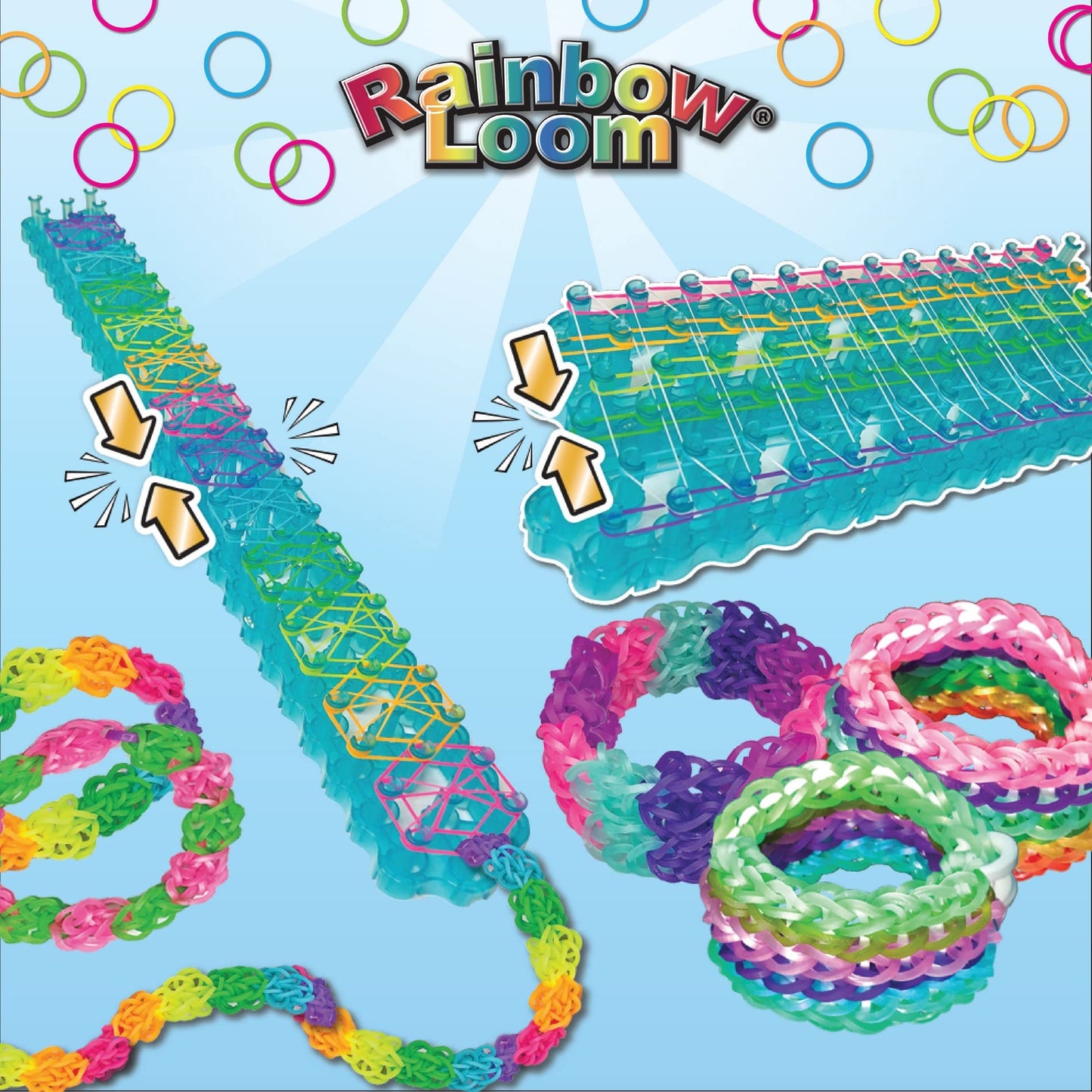 Rainbow Loom Duo Combo with Jewel Rubber Bands Collection, Features 2 connectable Rainbow Looms to Make Longer and Wider Creations, an Organizer Case, Great Activity up to 4 People 7+, Multicolor