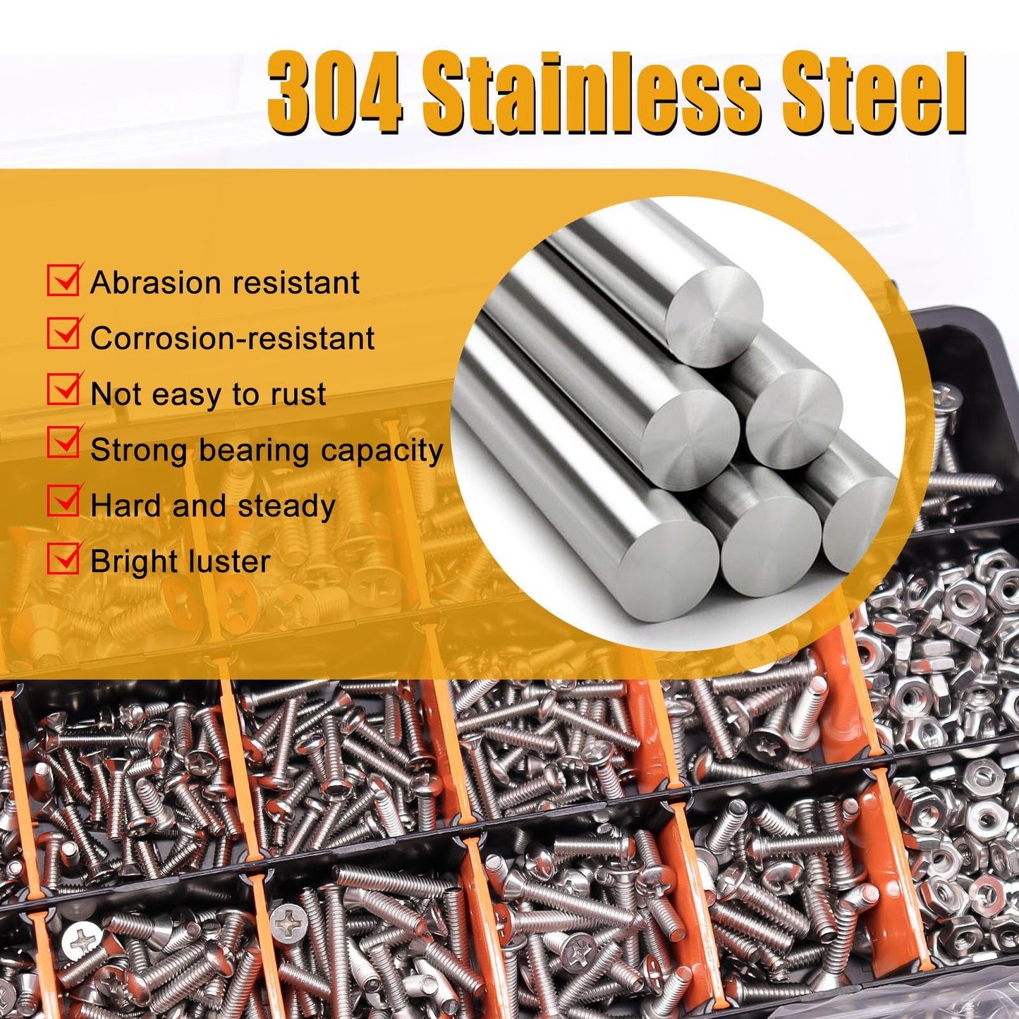 weideer 1605PCS Nuts and Bolts Assortment Kit, Stainless Steel Machine Screws,Phillips Pan Head and Flat Head Screws, Assorted with Nuts, Bolts,Washers,Portable Hand Box #4-40#6-32#8-32#10-24#1/4-20