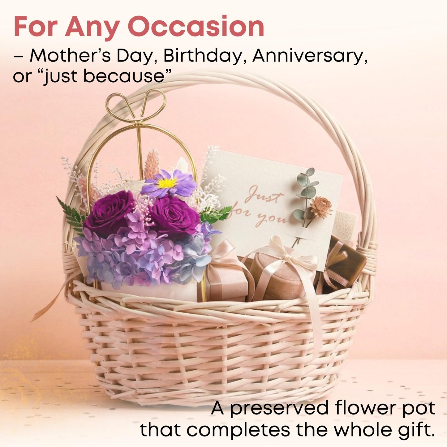 MENANA Potted Preserved Flowers - Valentines Day Anniversary Christmas Mothers Day Birthday Gifts for Girlfriend, Wife, Mom, Women, Her - Purple Roses & Hydrangeas Flowers in Ceramic Keepsake Pot Home
