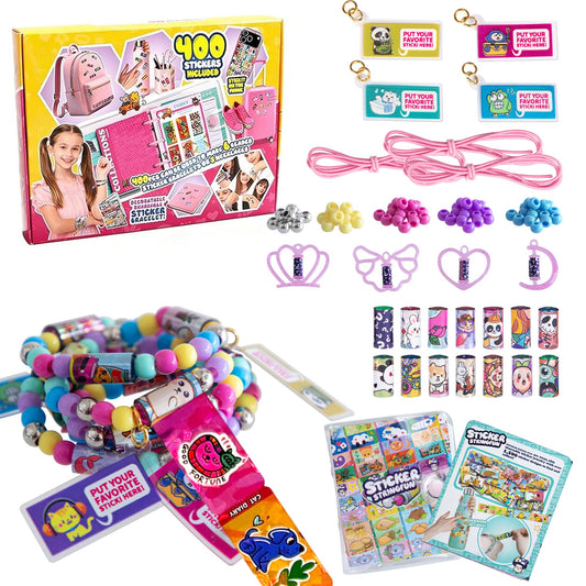 Creative Sticker Bracelet DIY Kit with 400 Mini Sticky Rolls – Wearable & Shareable STICKI Rolls 100-Page Sticker Book, Reusable Arts & Crafts for Kids Ages 5–12 (Girls & Boys