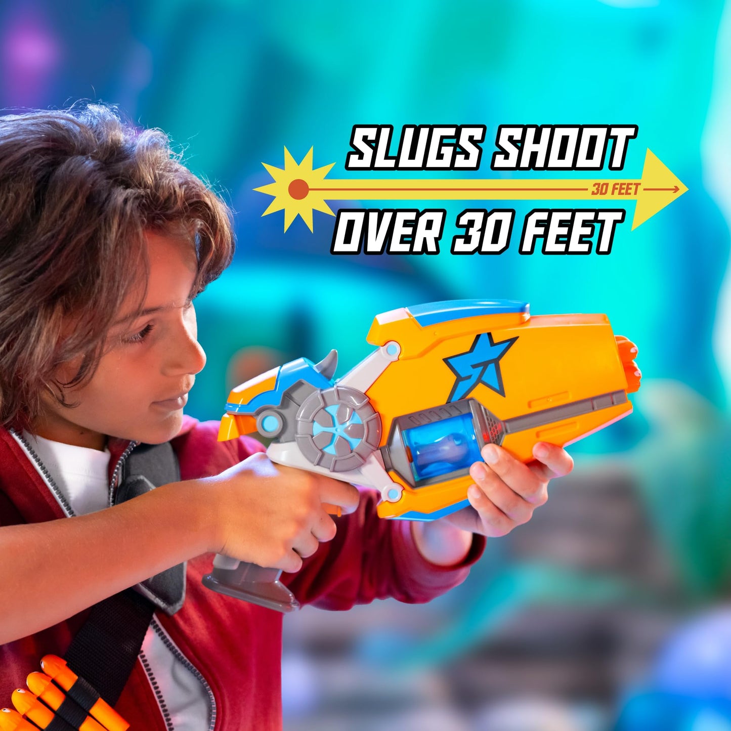 Slugterra Eli's Rapid Fire Blaster, Holds 6 Slug Ammo, Foam Slugs Shoot Over 30 Feet, Pull Back to Launch Each Slug, Includes 8 Slug Ammo, Toy for Kids & Teens