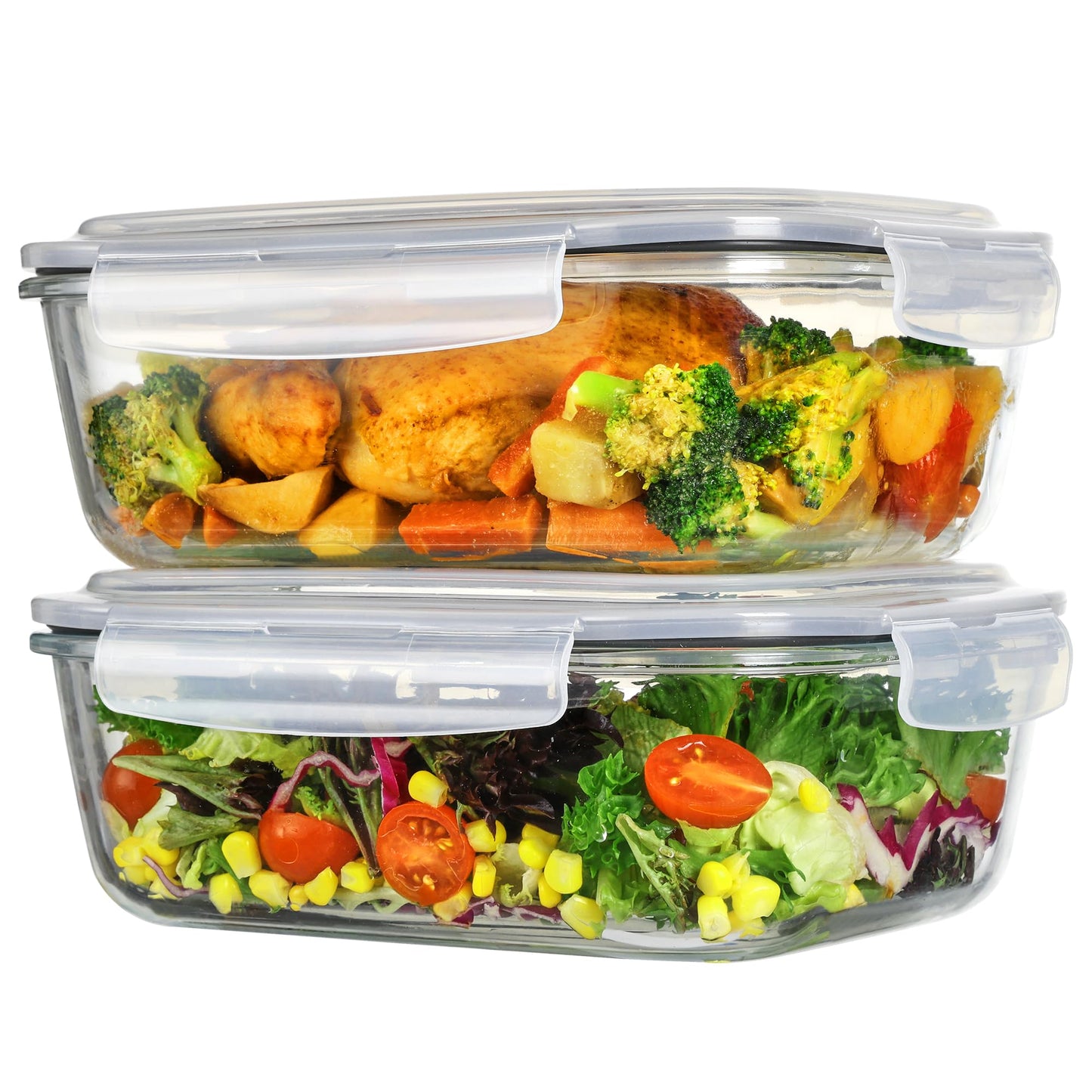 Vtopmart 2Pack 2260ml/ 76.4oz Large Glass Storage Containers with Lids, Meal Prep Food Container Set with Snap Airtight Lid for Baking, Microwave, Oven, Leak Proof, for Freezer, Dishwasher, Grey