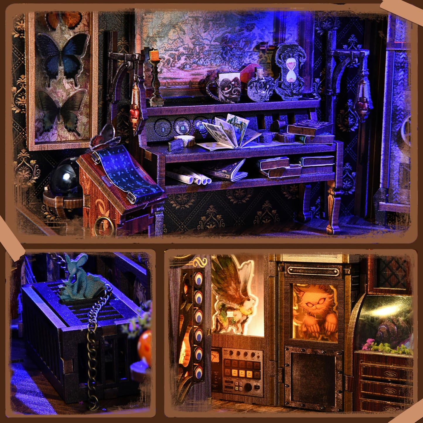 ETKVR Book Nook Kit - DIY Miniature House Dollhouse Kit 3D Puzzles for Adults, Gifts for Family and Friends Bookshelf Decor Tiny House Model Build with Dust Cover - Magic Beasts