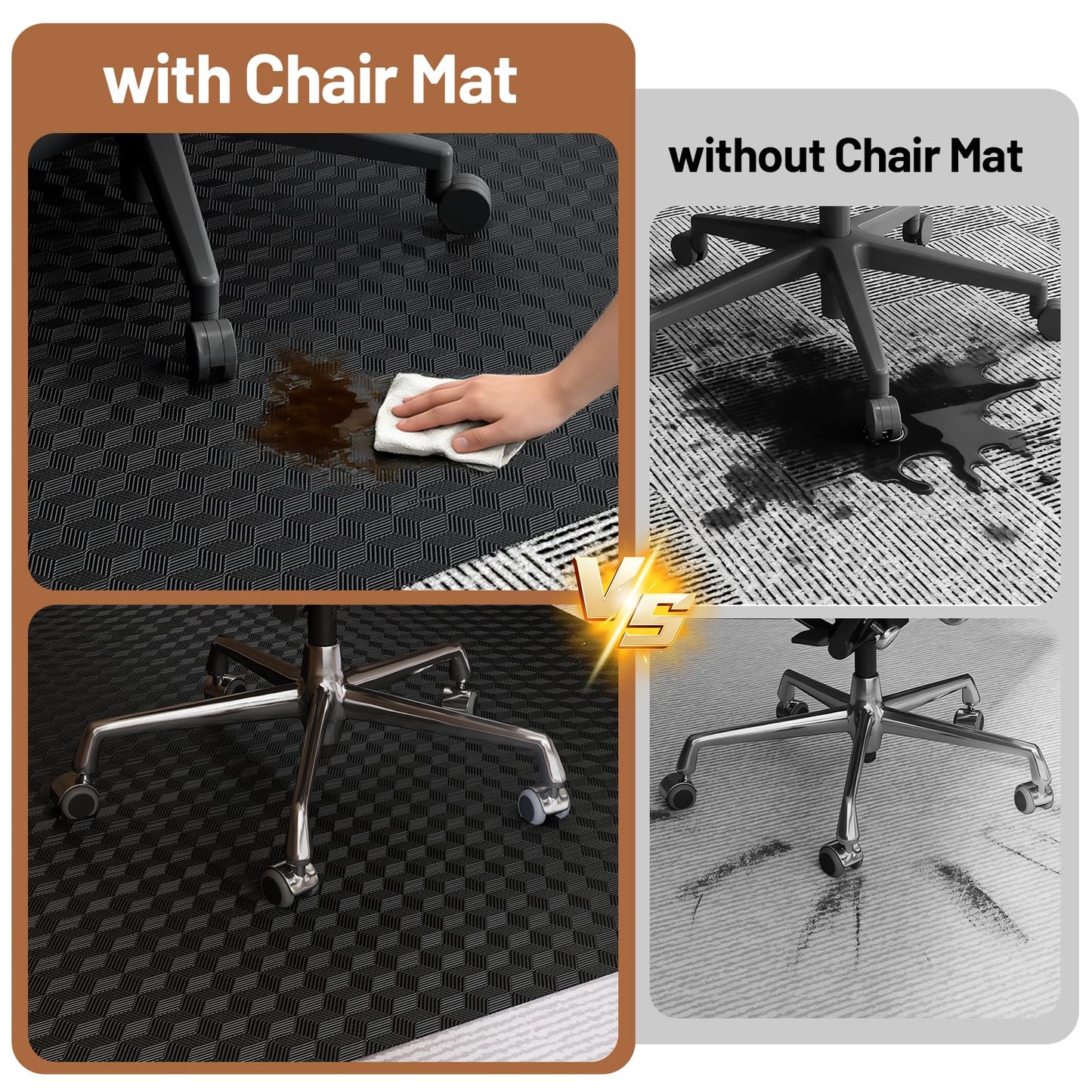 Office Chair Mat for Low Pile Carpet with Lip, 36" x 48" Clear Plastic Heavy Duty Floor Protector, Smooth Glide Desk Chair Mat for Rolling Chairs, Computer Chair Mat for Home Office，Gaming-Black