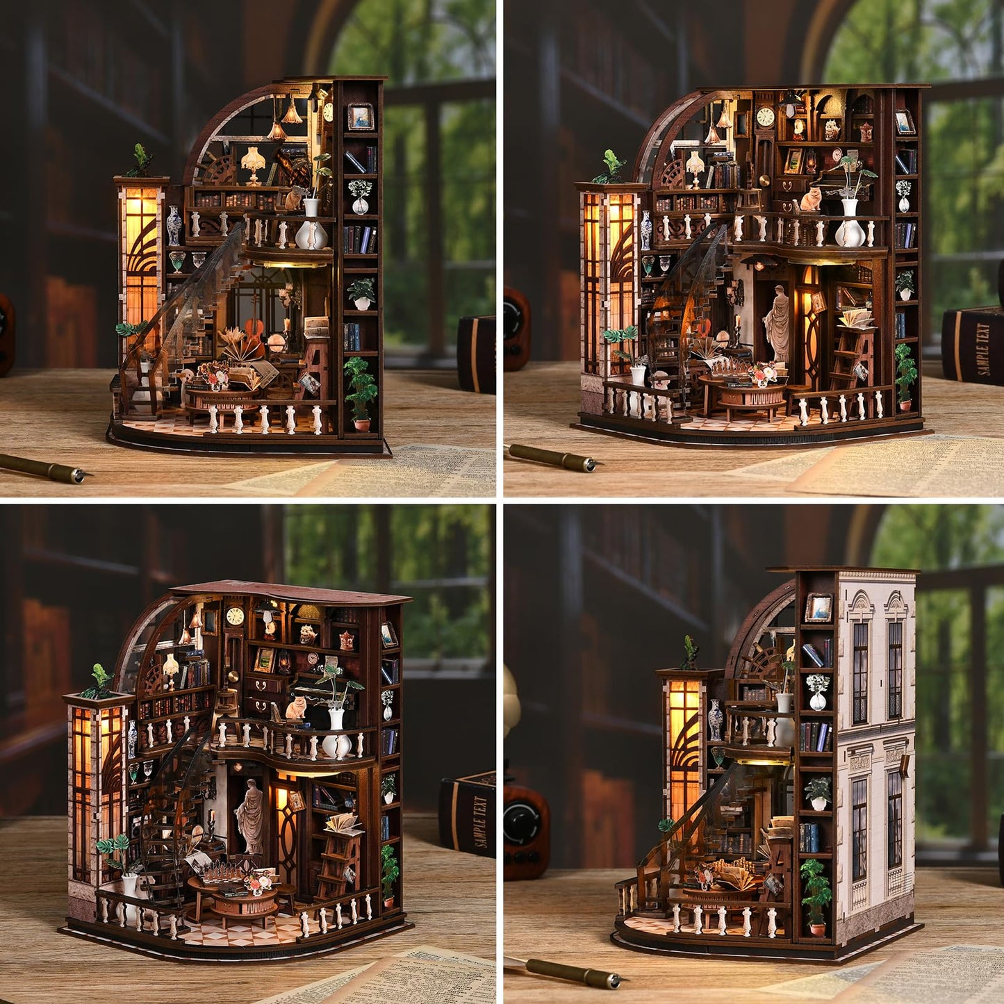 obzergem Book Nook Kit (Bacchus Bookstore) DIY Miniature Wooden Puzzle, Vintage Book Room with LED Lighting, Book Nook Kits for Adults, Bookshelf Miniature, Birthday Presents