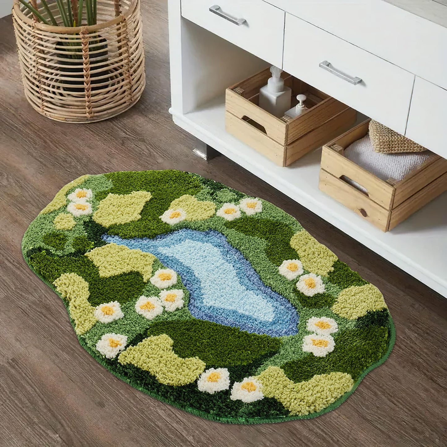 Sisher Moss Bath Mat,Cute Green Bathroom Rug Thick Bathroom Rugs Runner Rug Long Absorbent Non Slip Microfiber Rugs for Shower Floor, Sink, Bedroom, Home Accessories Decor, Moss Green 31"×21"