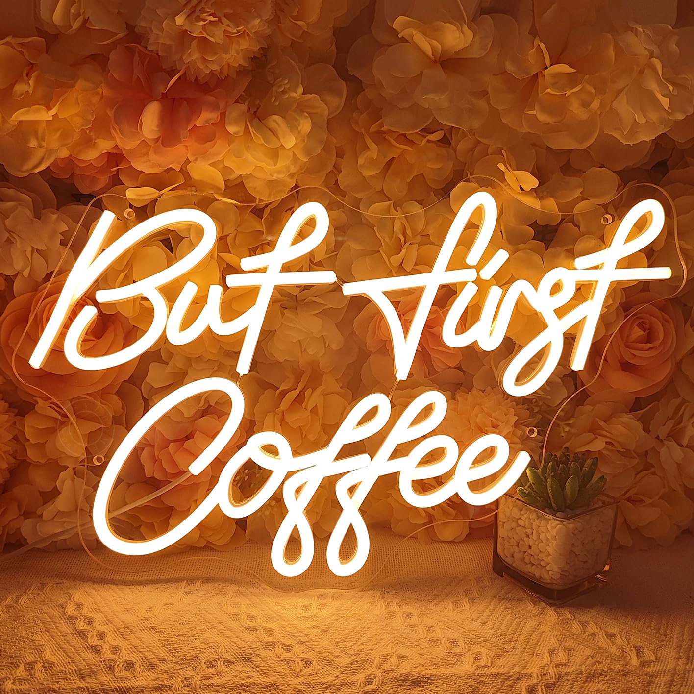 SYLHOME But First Coffee Led Neon Light Signs 5V Home Bedroom Kitchen Office Wall Decor Sign for Coffee Cafe Bar Party Living Room Sign Gifts Warm White USB 17" X 10.2"