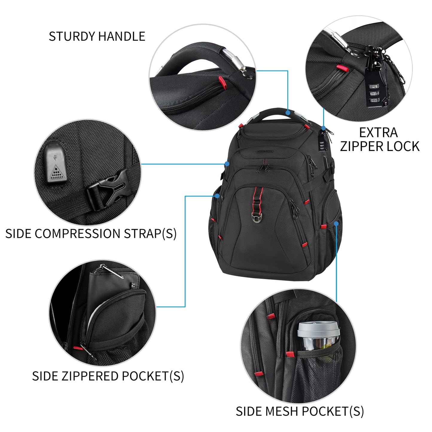 KROSER Travel Laptop Backpack 17.3 Inch XL Computer Backpack with Hard Shell Saferoom RFID Pockets Water-Repellent Business College Daypack Stylish Bag for Men/Women-Black