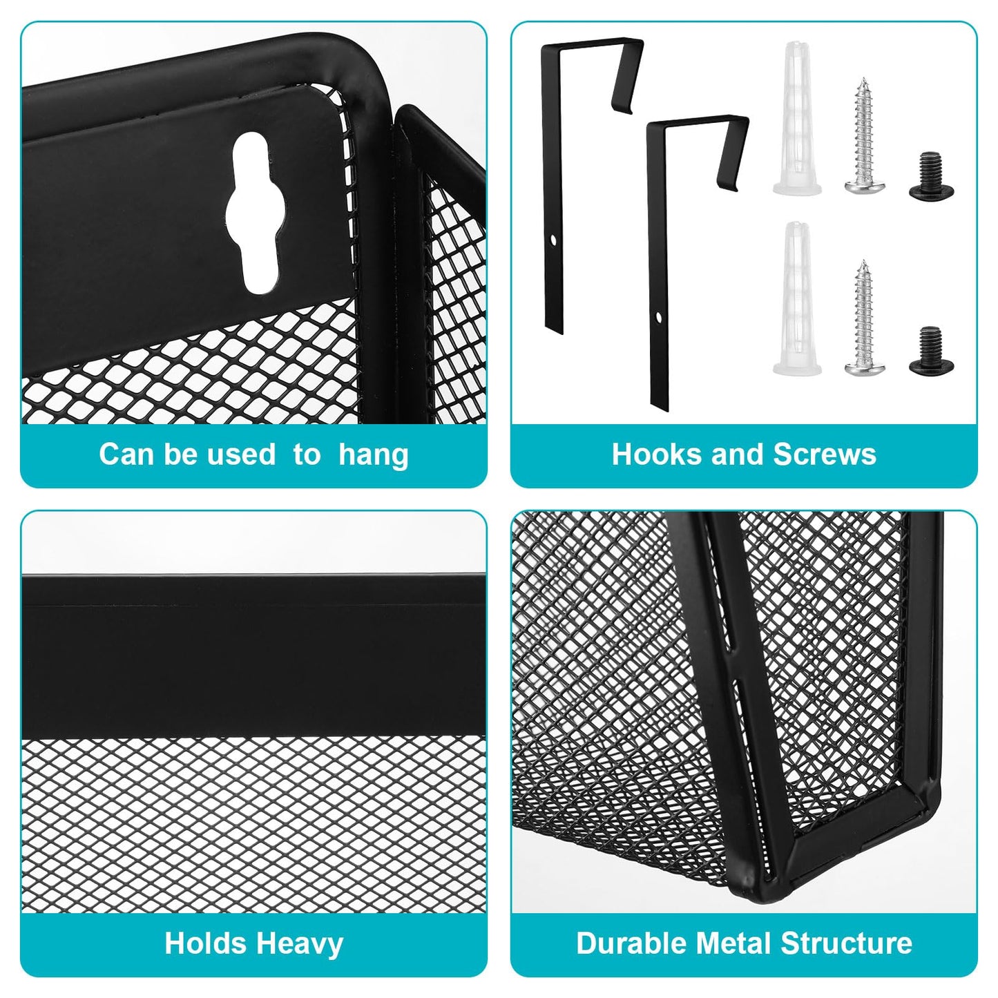 Tenceur 3 Pcs Mesh Letter Wall File Folder Cubicle File Holder Hanging Wall Mounted File Holder 3 Pocket Vertical File Organizer for Office Home Room Storage Basket(13.19 x 12.2 x 3.07 Inch,Black)