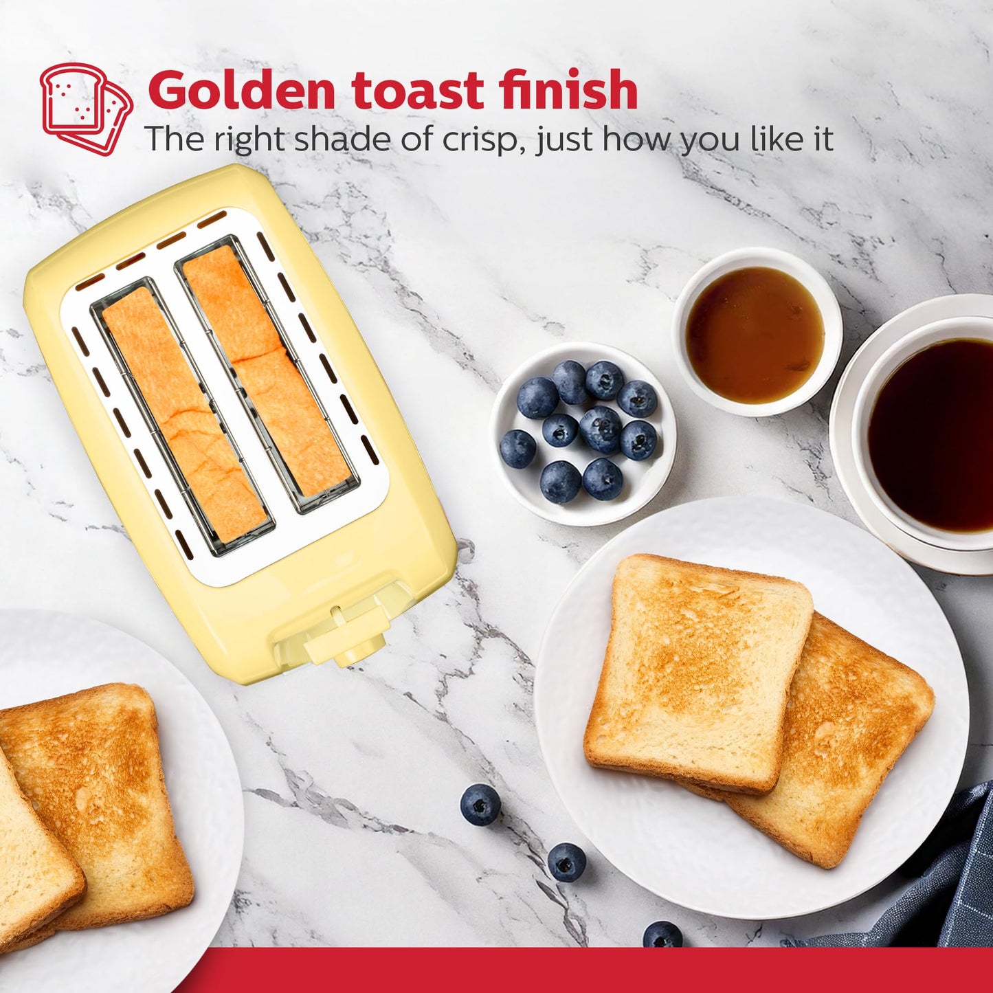 Holstein Housewares 2-Slice Toaster with 7 Browning Settings, Extra-Wide Slots, Reheat, Defrost, Cancel, High-Lift Release, Removable Crumb Tray – Compact Stainless Steel, Yellow