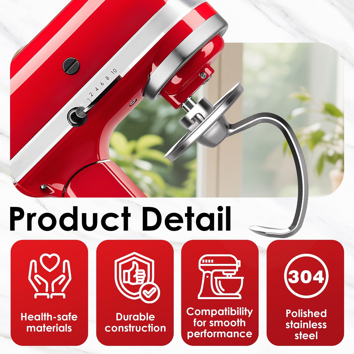 EZATO 3 Pieces Baking Mixers Accessories for KitchenAid, Compatible with KitchenAid 4.5-5QT Tilt-Head Stand Mixers, K45WW & K45DH & K45B Replacement, All Stainless Steel, Dishwasher Safe