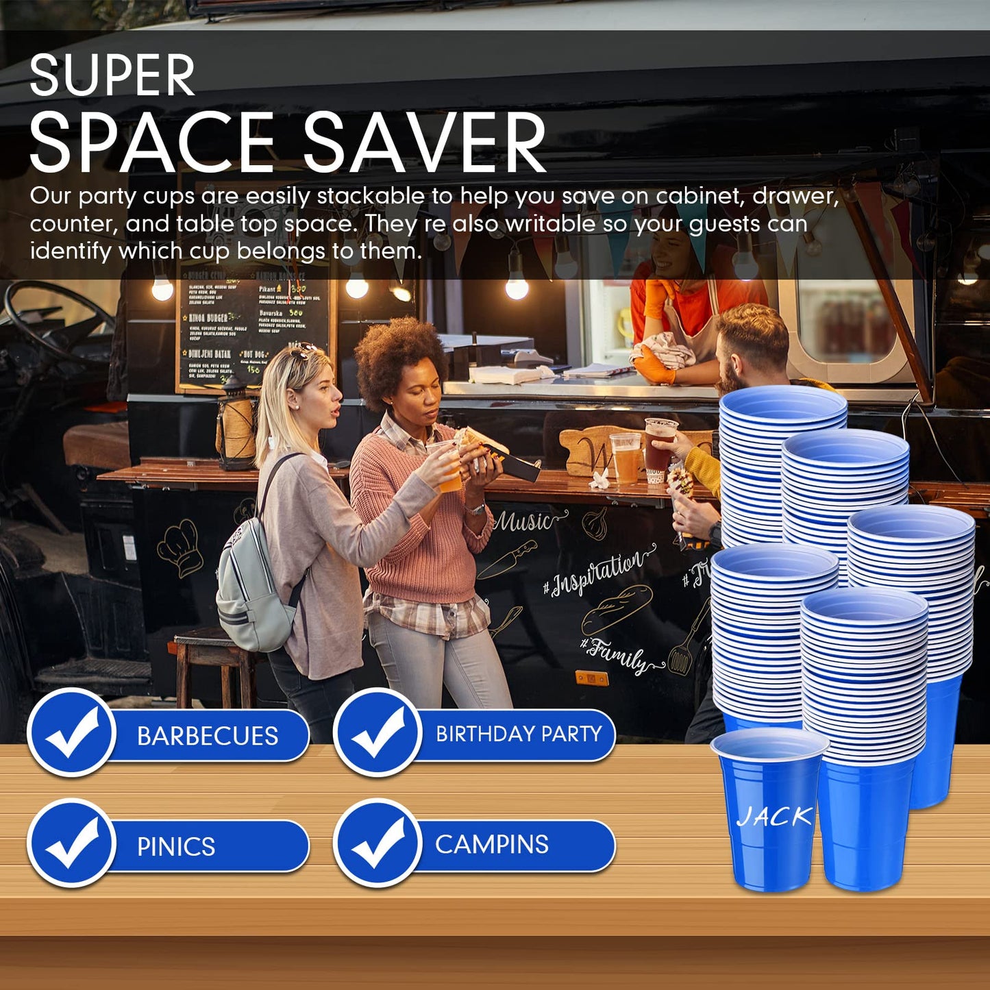 Mimorou 200 Pack Plastic Cups Bulk for Wedding Party 16 oz Disposable Cups Stackable Plastic Beverage Drinking Tumblers for Birthday Bachelor Baby Shower Christmas Graduation Picnics Party(Blue)
