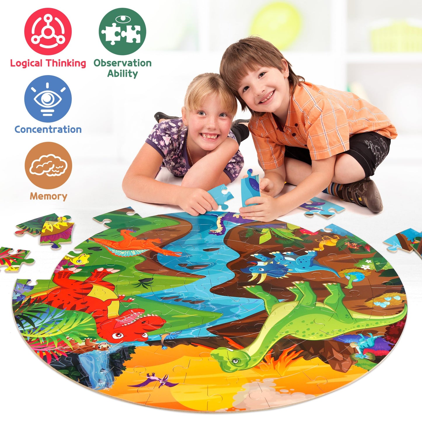 SYNARRY Floor Puzzles for Kids Ages 4-8, Large 70 Piece Dinosaur Puzzles for Kids 3-5, Jigsaw Puzzle for Kids Ages 4-6, Preschool Dinosaur Toys Gifts for 3 4 5 6 7 8 Years Old Boys Girls