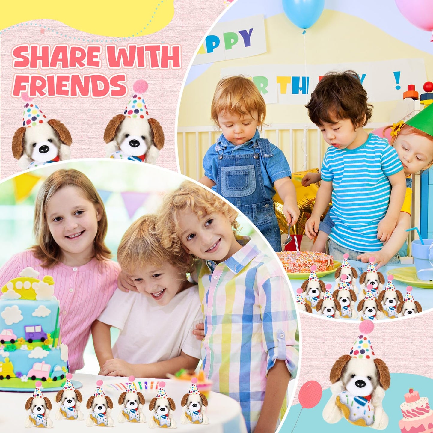 Gejoy 24 Pcs Mini Birthday Puppy Dog Stuffed Animal Bulk Plush Toy with Birthday Hat Cute Soft Puppy Toy Bulk for Goodie Bag Filler Exchange Gift Party Game Reward Carnival Prize