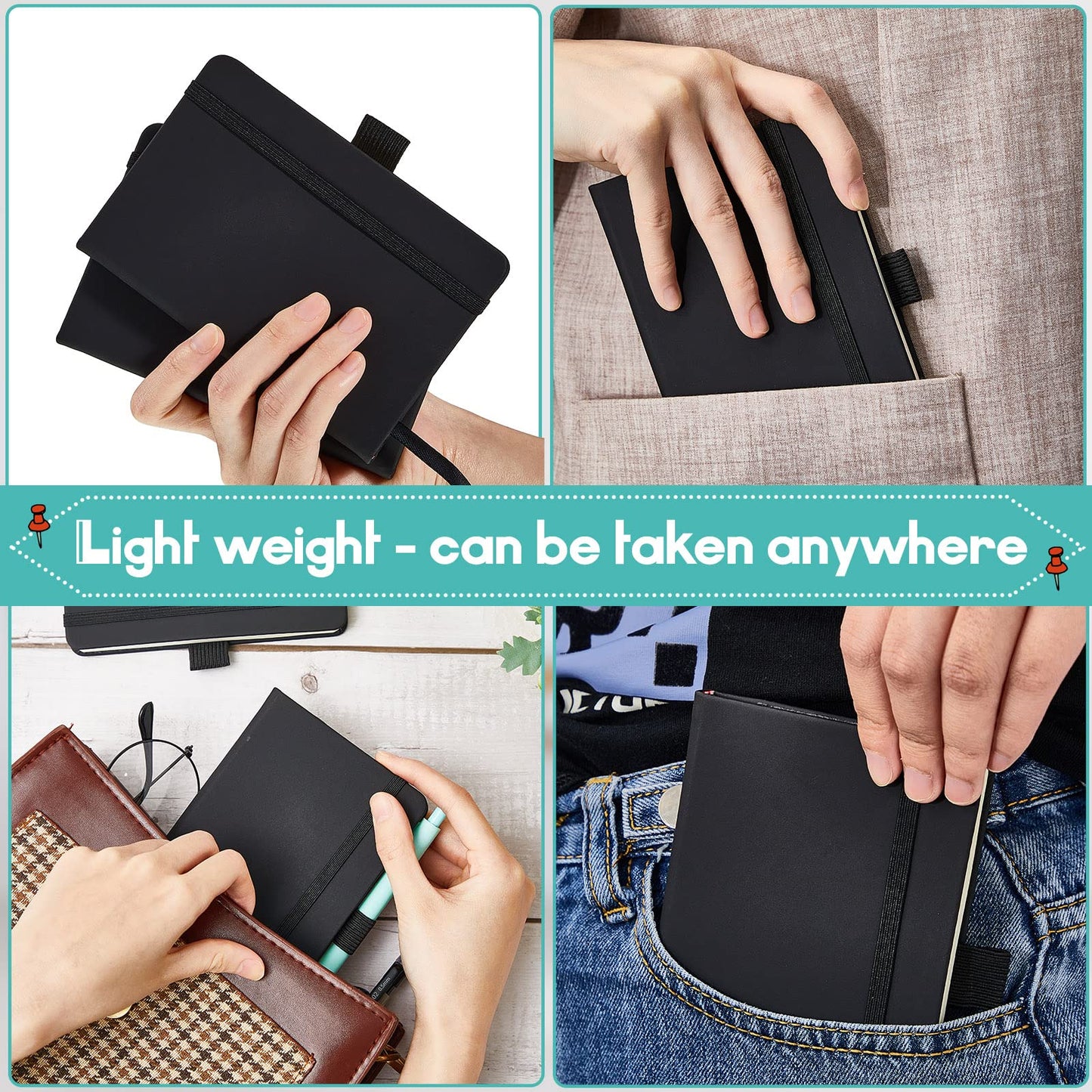 Laumoi 40 Pieces Small Notebooks A6 Pocket Journals 3.5 x 5.5 Inch Small Leather Notebook Mini Ruled Lined Journal with Elastic Band Pen Holder Page Marker Ribbons (Black)