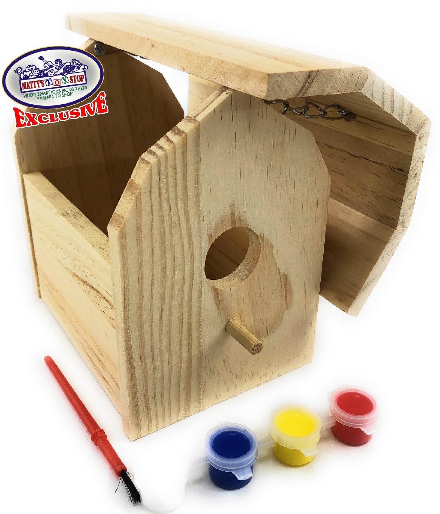 Matty's Toy Stop Paint-A-Barn Wooden Birdhouse & Bird Feeder (Includes Paints & Brushes) Gift Set Bundle - 2 Pack