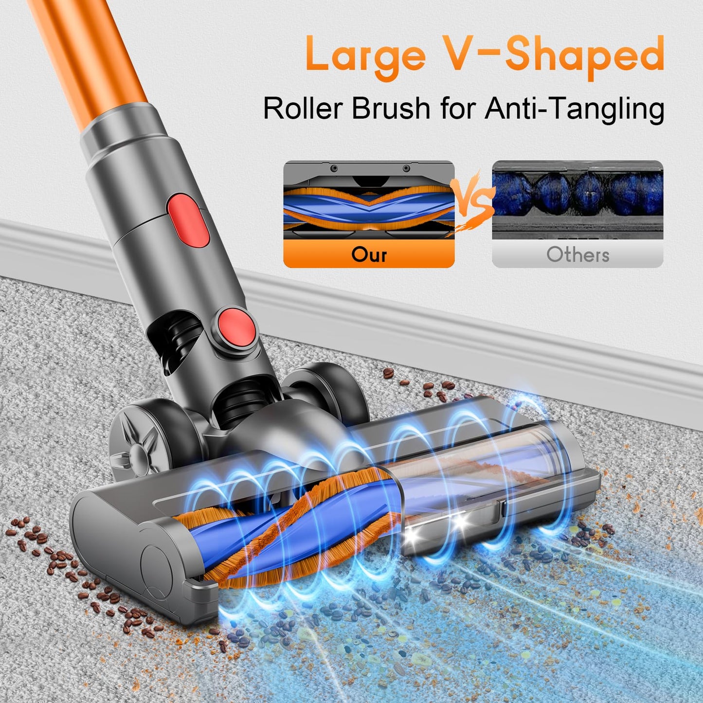BSNAW Cordless Stick Vacuum Cleaner - Rechargeable, 35Kpa Powerful Vacuums with Detachable Battery, LED Display, 45Mins Runtime, 8 in 1 Handheld Vacuum for Hardfloor & Carpets Pet Hair, Blue