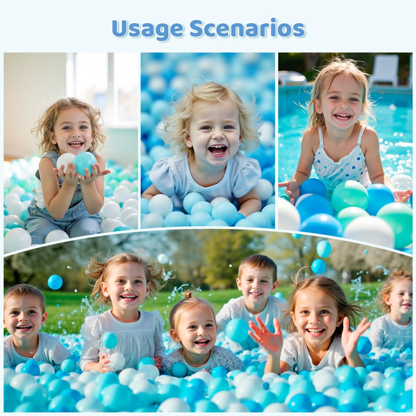 MoonxHome Ball Pit Balls Crush Proof Plastic Balls for Children's Toy Balls Macaron Ocean Balls 2.15 inch Pack of 100 White&Green&Blue