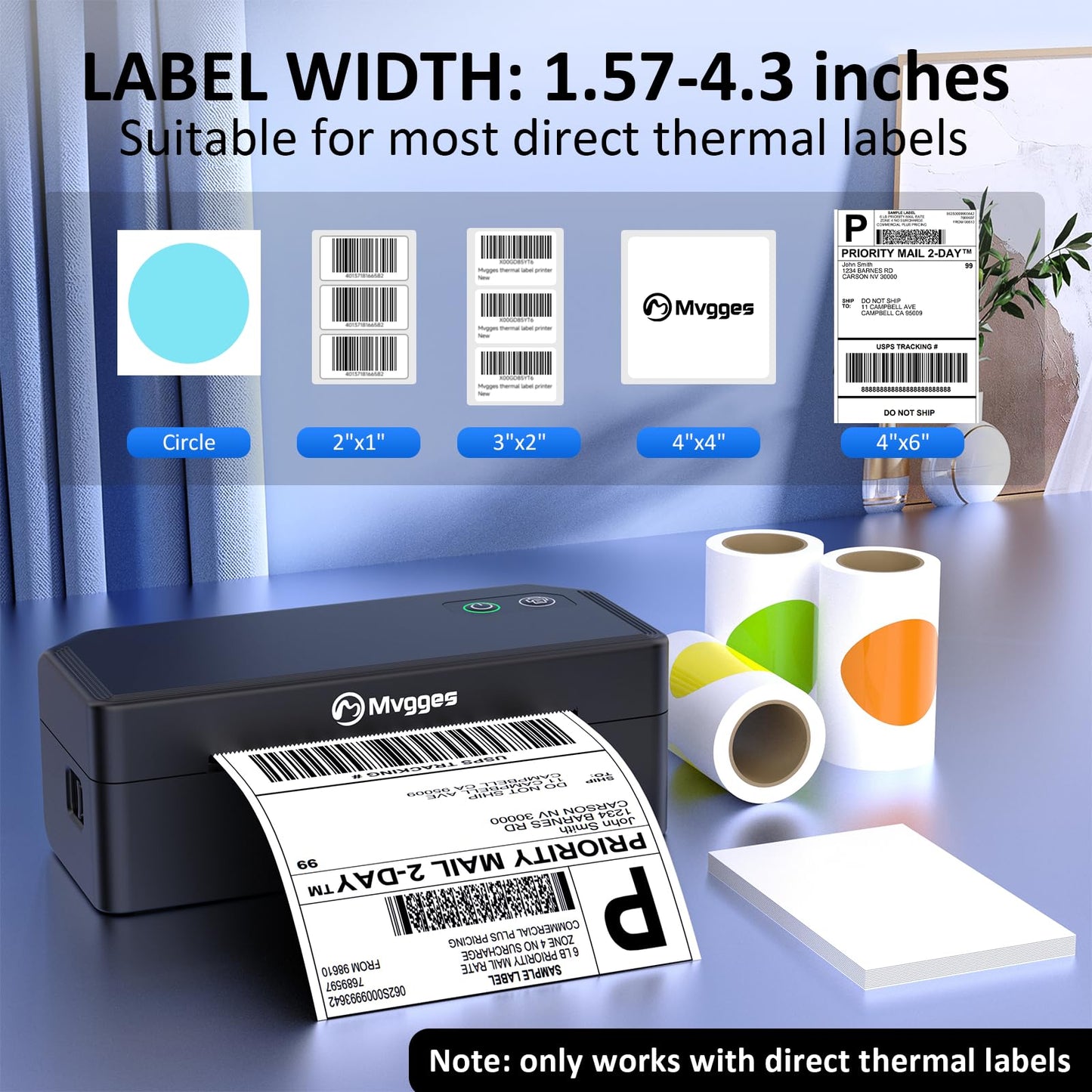 Mvgges Shipping Label Printer,Bluetooth 4x6 Thermal Label Printer for Small Business Office or Home, Compatible with Android, iOS, Windows and Mac, Widely Used for Amazon,Ebay,USPS,Etsy