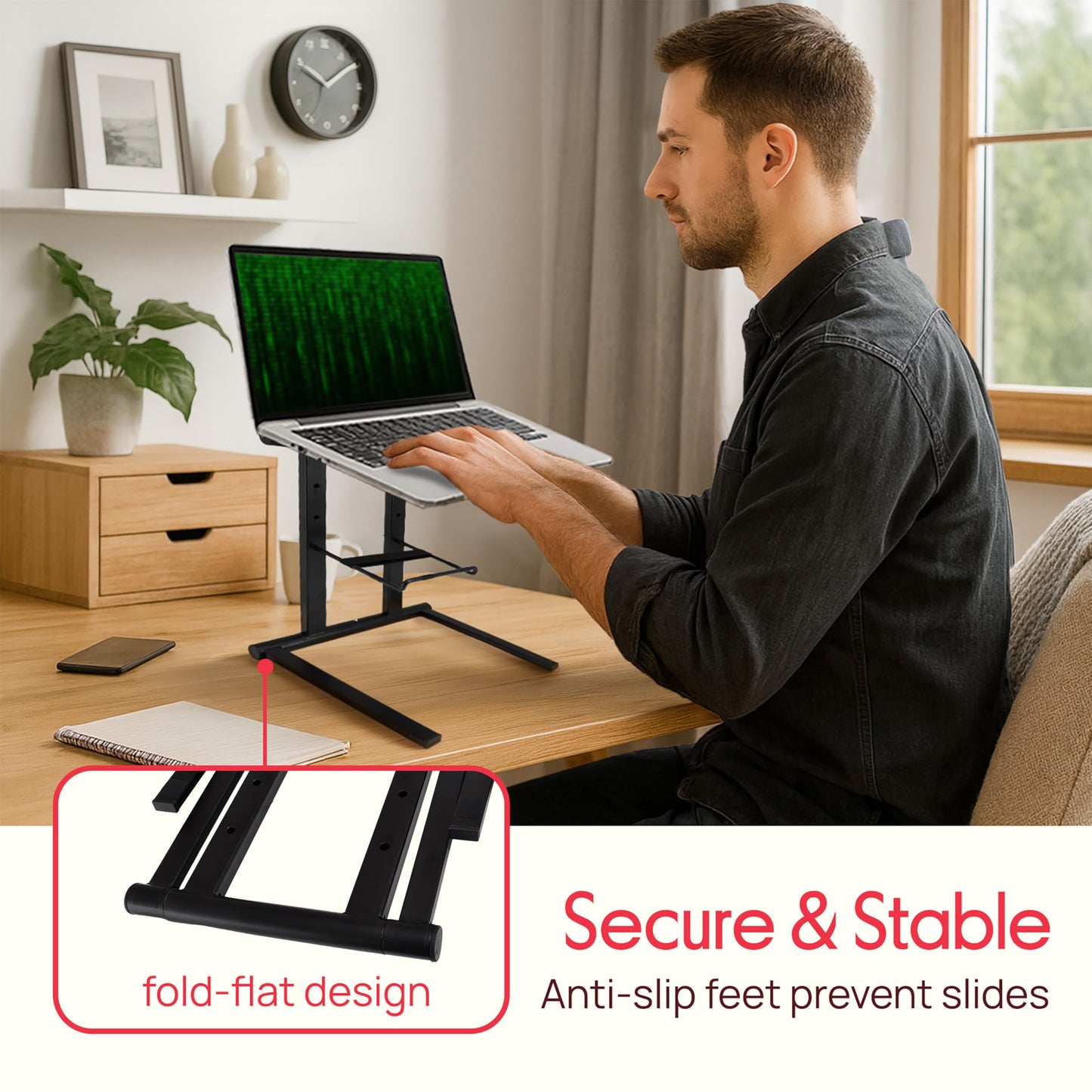 Pyle Portable Folding Laptop Stand - Foldable Laptop Stand with Adjustable Height, Secondary Accessory Tray for iPad, Tablet, DJ Mixer, Workstation, Gaming, Home Use and Carrying Bag Included