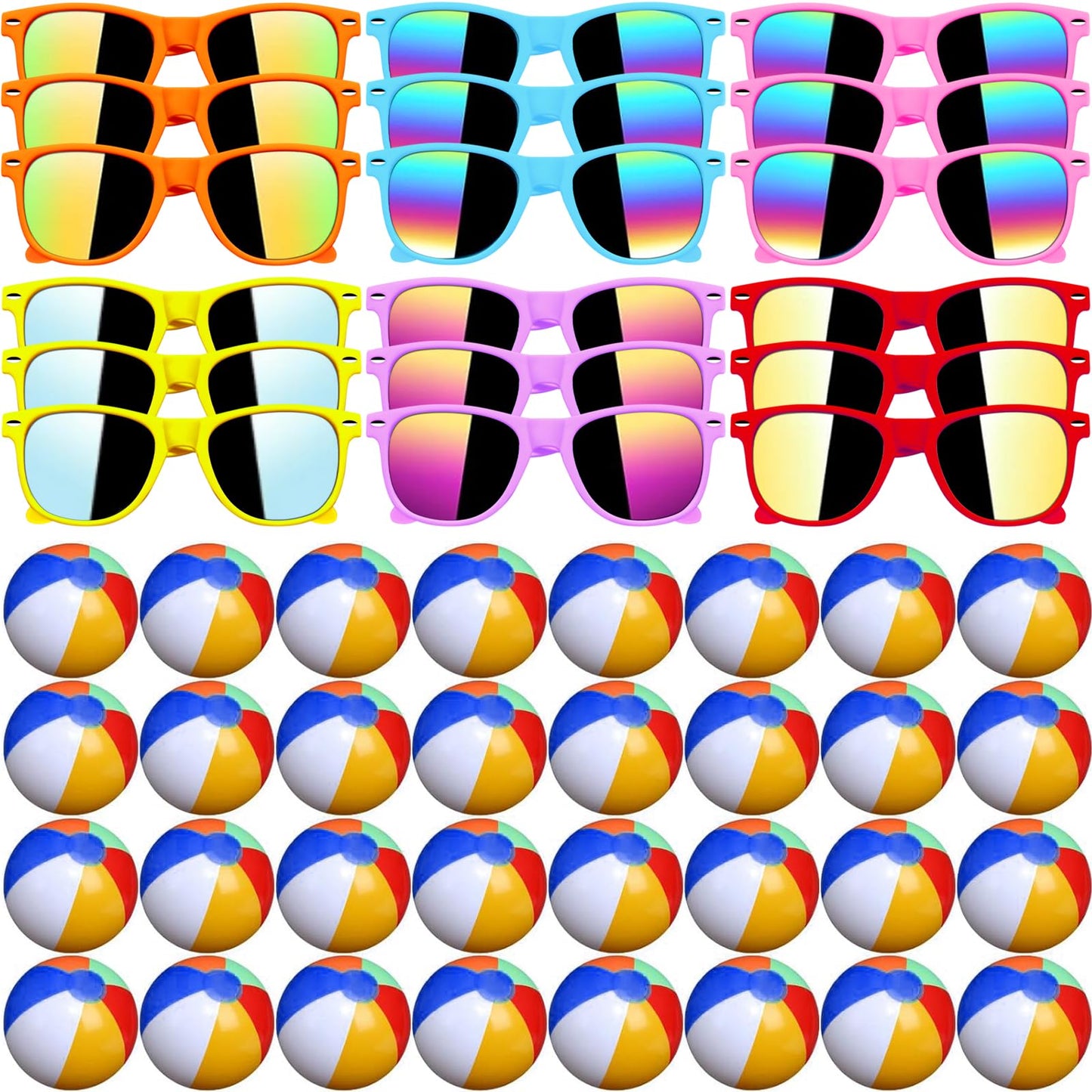 60Pcs Sunglasses Beach Balls Bulk Party Favors for Kids 30Pcs Neon Sunglasses 30Pcs 12" Beach Balls Kid Boys Girls Graduation Party Supplies for Summer Beach Pool Party Favors Goodie Bag Favors
