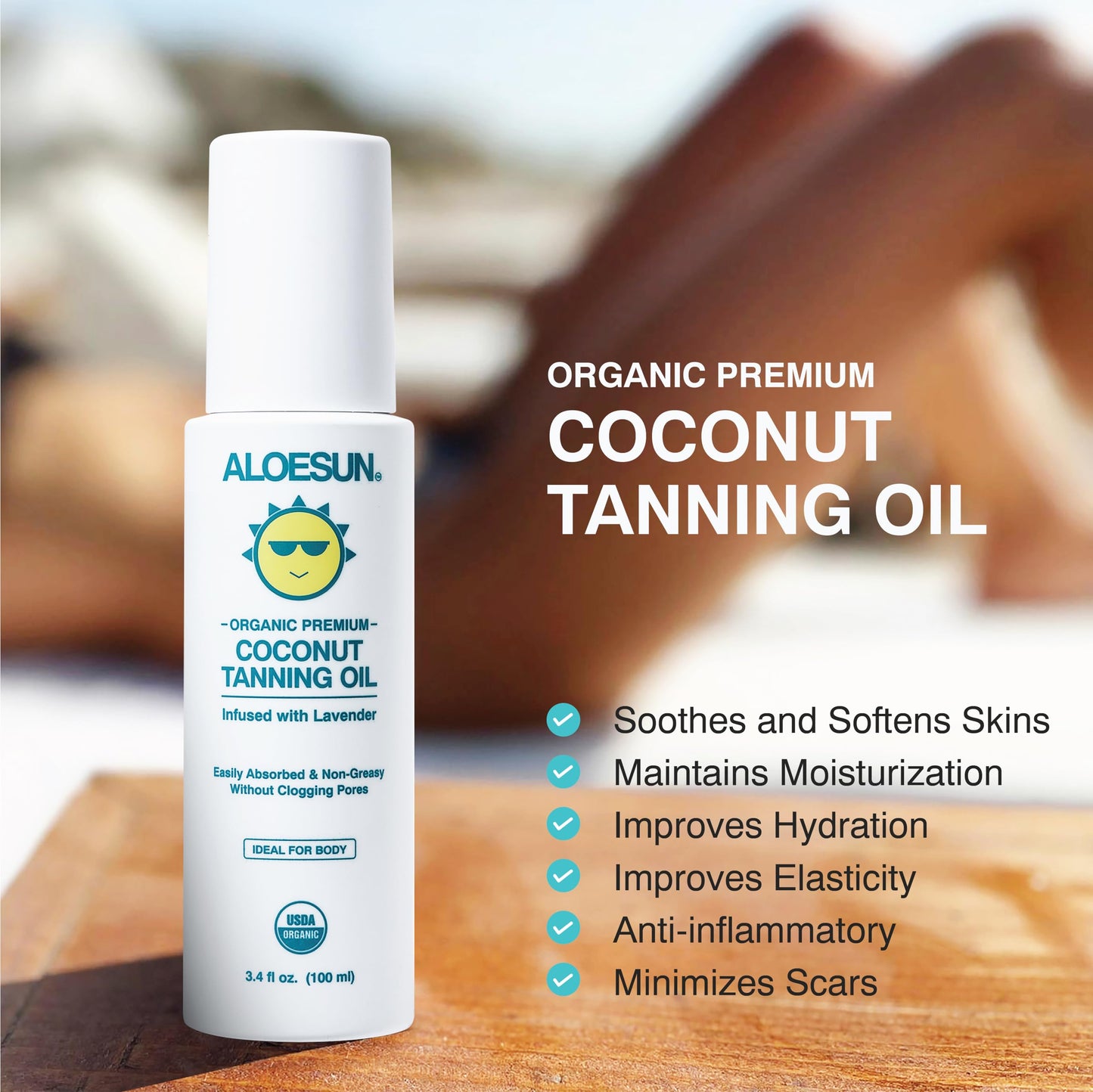 ALOESUN Organic Coconut Tanning Oil Spray Infused with Organic Lavender Oil | Natural Deep Tanning Accelerator | Moisturizing & Hydrating Tan | Non-Greasy | Vegan & Cruelty-Free | Travel Size 3.4 Oz