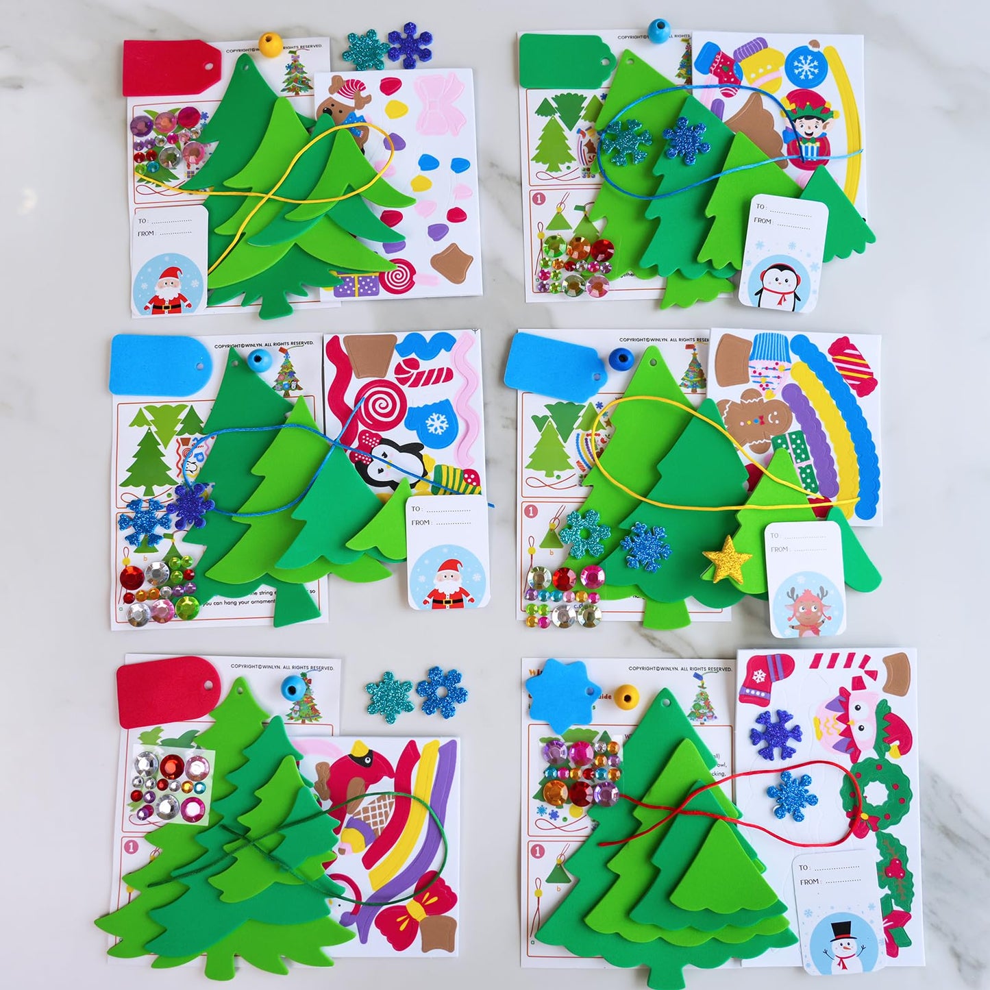 Winlyn 24 Sets Christmas Craft Kits Winter Crafts DIY Pine Tree Ornaments Decorations Art Sets Festive Foam Stickers Holdiay Arts and Crafts for Kids Classroom Activities Party Favors