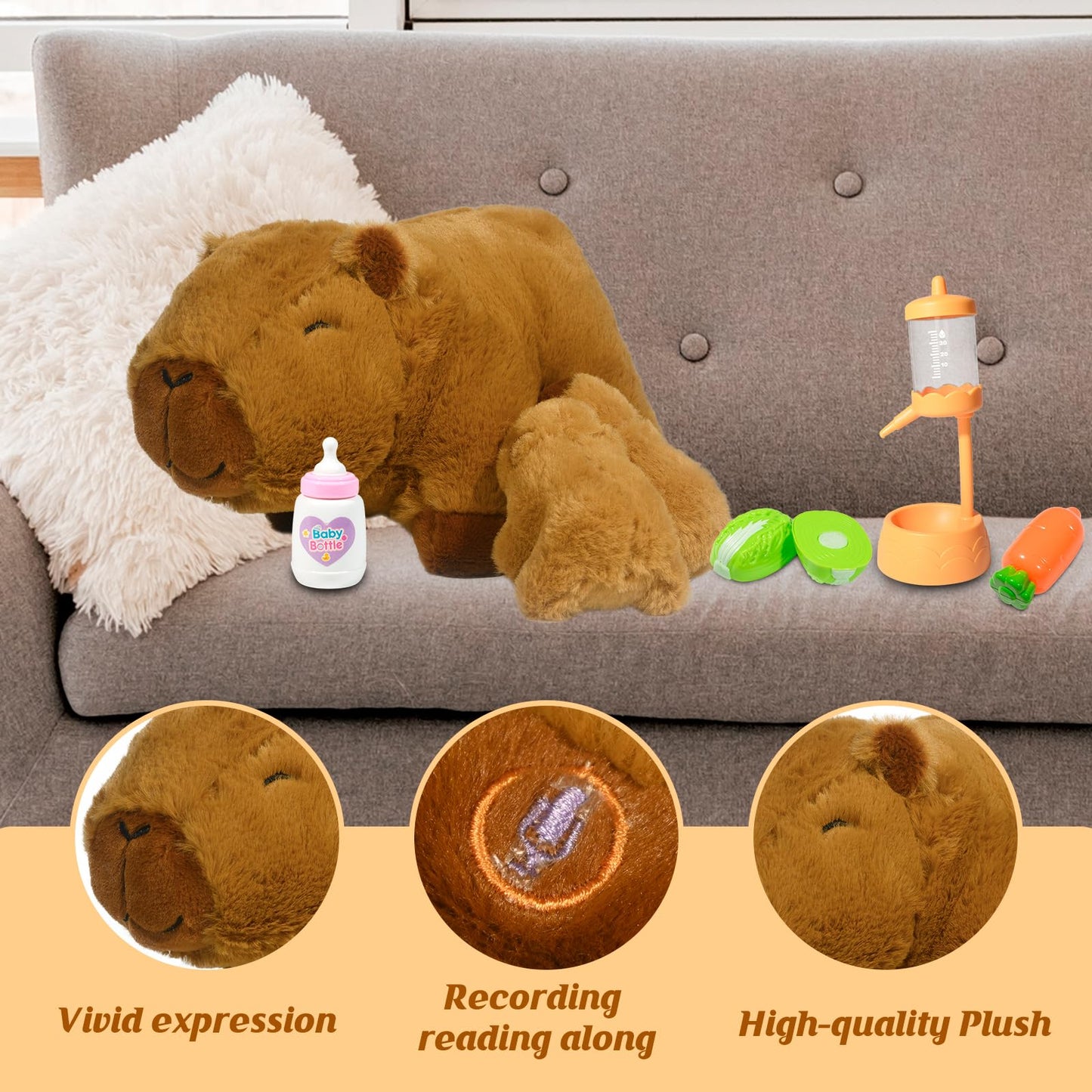 Nurturing Capybara Stuffed Animal with 2 Plush Babies, Capybara Baby Stuffed for Girls and Boys Plushy Mommy with Baby Capybaras for Birthday Party Favors Gifts