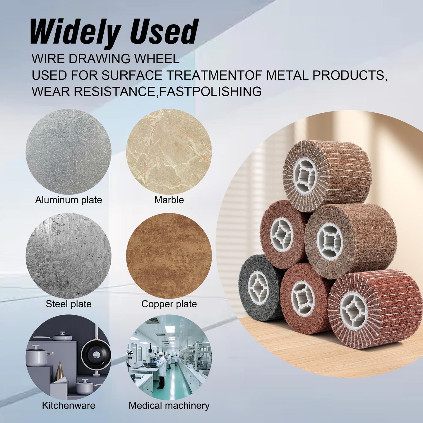 6 Pcs Non-Woven Wire Drawing Flap Wheel for Polishing Burnishing Wheels, 120x100mm 240/240SP/320/320SP/400/600 Grit for Stainless Steel, Copper and Surface Conditioning Wheel