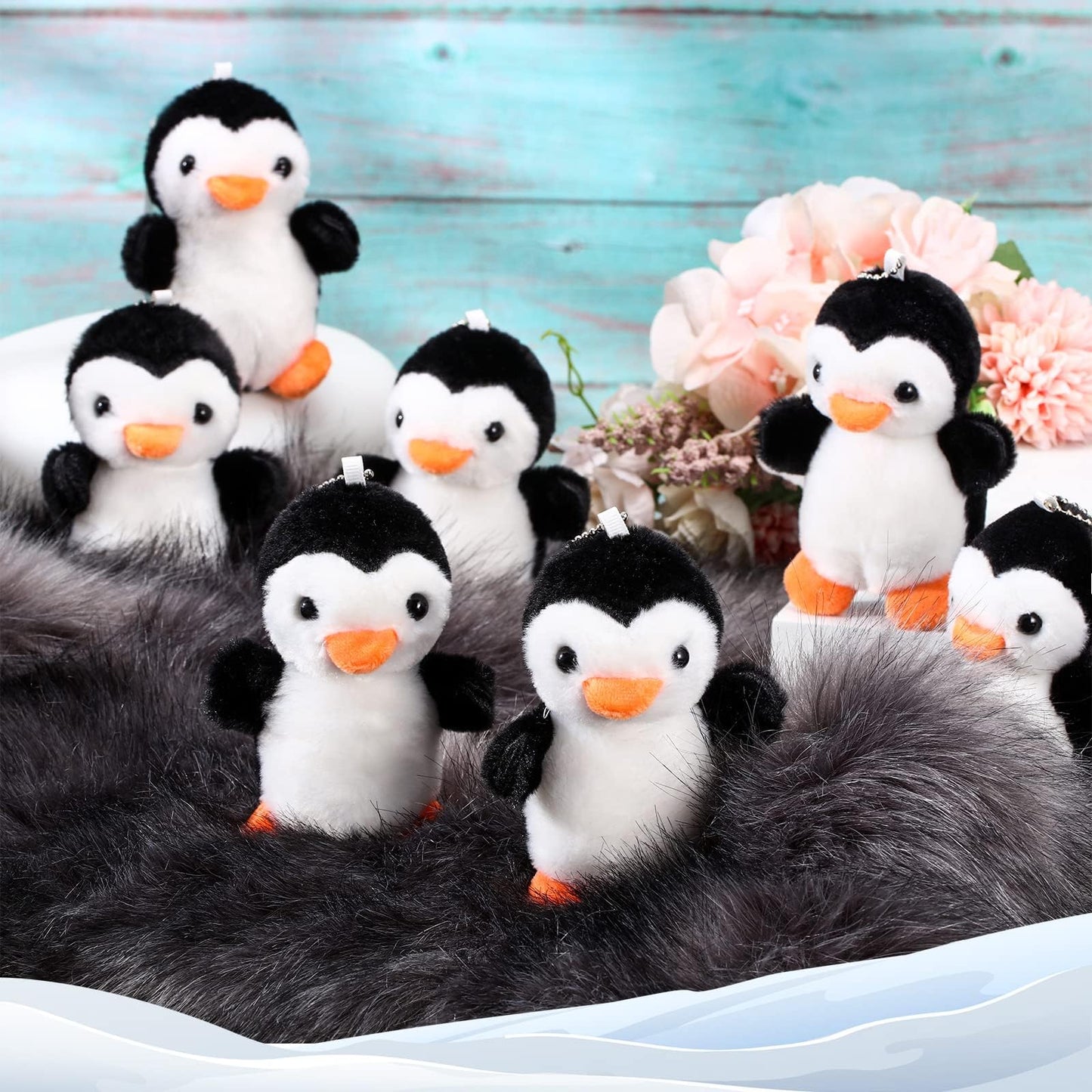 Skylety 16 Pcs 4 Inch Mini Penguin Stuffed Animal Bulk Penguin Plush Keychains for Birthday Xmas Party Favor Gifts (Black)