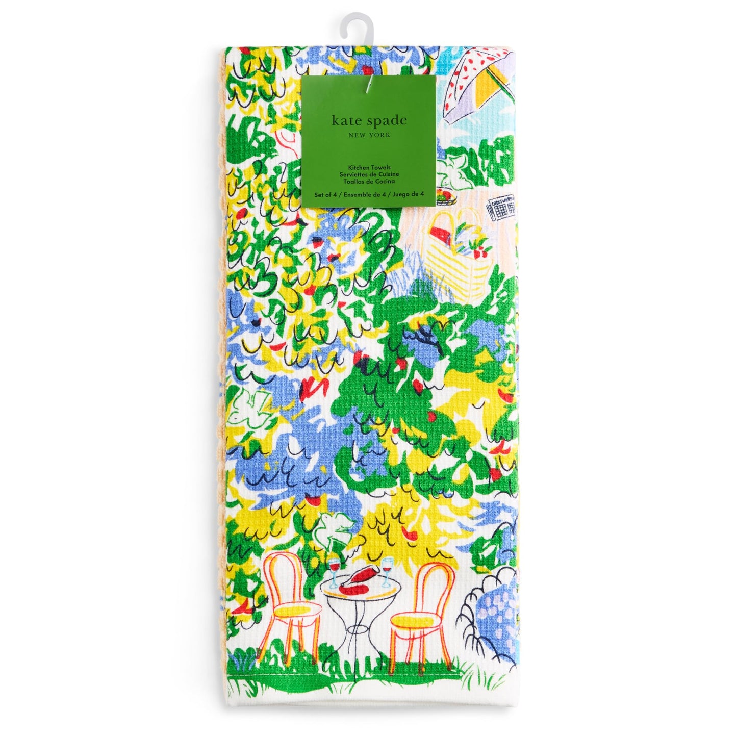 kate spade new york Spring Garden Kitchen Towels 4-Pack Set, Absorbent 100% Cotton, Blue/Green/Beige, 17"X28"
