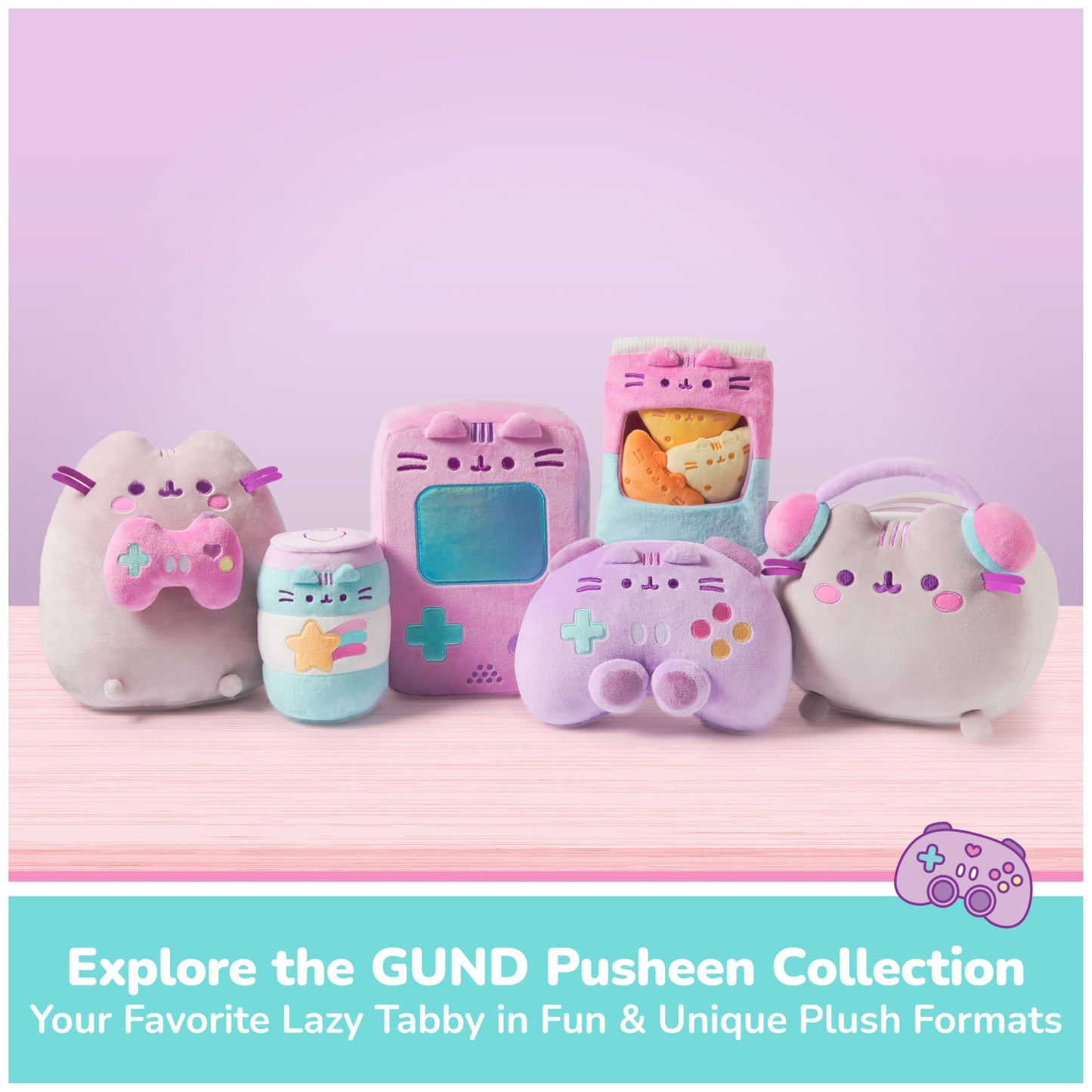 GUND Pusheen Gamer Plush, Squishy Toy, Collectible Plush Toy, Gaming Decor, Stuffed Animal for Ages 8 and Up, Gray, 9.5”