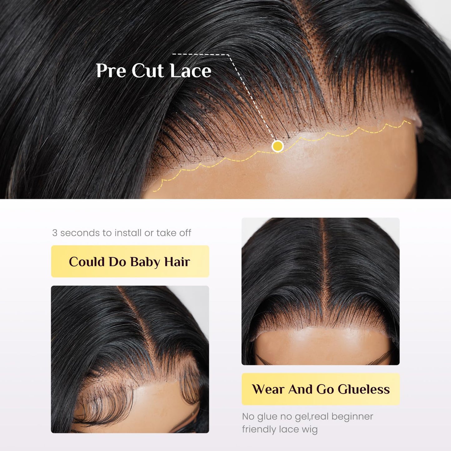 TESLAL Blend Wigs Human Hair Glueless Wear and Go Glueless Wigs Human Hair Pre Plucked Pre Cut Layered Wig Straight 6X6 Synthetic and Human Hair Blend Wig 20Inch Black Color 260% Density