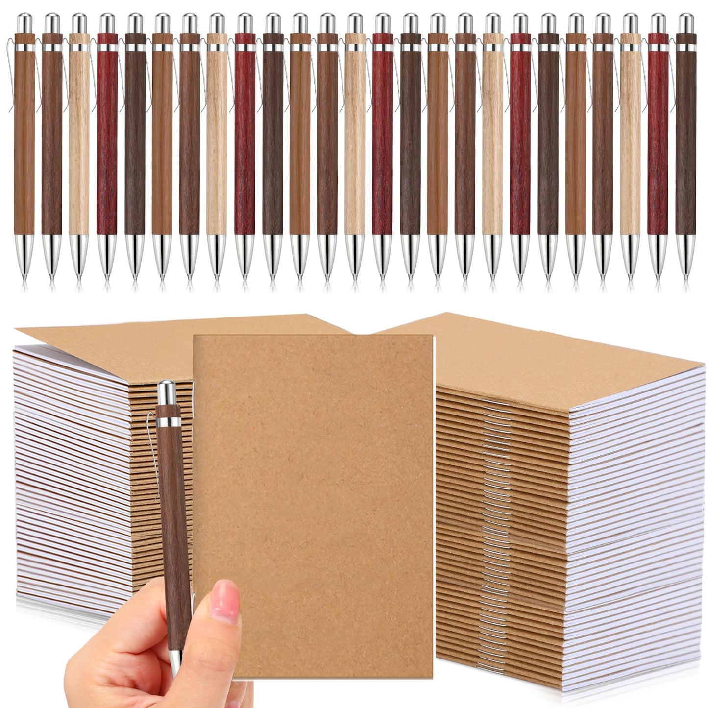 Kisston 50 Sets Mini Pocket Notebook with Pens Bulk Back to School Gifts Small Notepad 3x5 with Bamboo Pens Customized Promotion Prize for School Students Office(Retro Colors)
