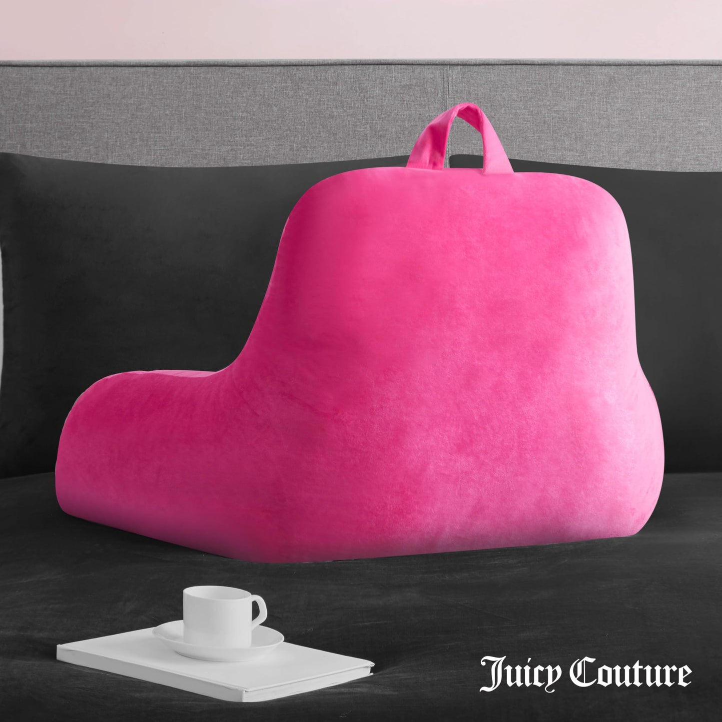 Juicy Couture Velour Backrest Pillow with Rhinestone Juicy Logo - 30"x17", Hot Pink Supportive Bed Rest Pillow for Reading, Gaming, or Relaxing