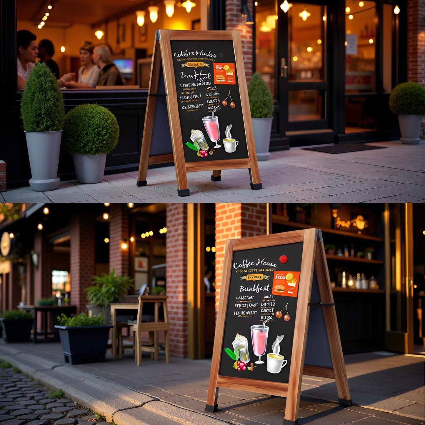 SELEAD Solid Wood A-Frame Chalkboard - 30" x 20" Magnetic Sandwich Board Signs Outdoor Standing Chalk Board Easel Sidewalk Pizarra for Menu, Business, Wedding - Rustic Brown