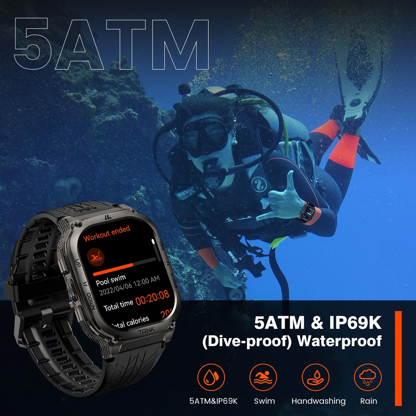 KOSPET Smart Watches for Men, 60-Day Battery Life, 50M Waterproof, Military(Full Metal), Answer/Make Call, Compatible for Android and iOS, 1.96'' AMOLED Always-on Display, AI Voice