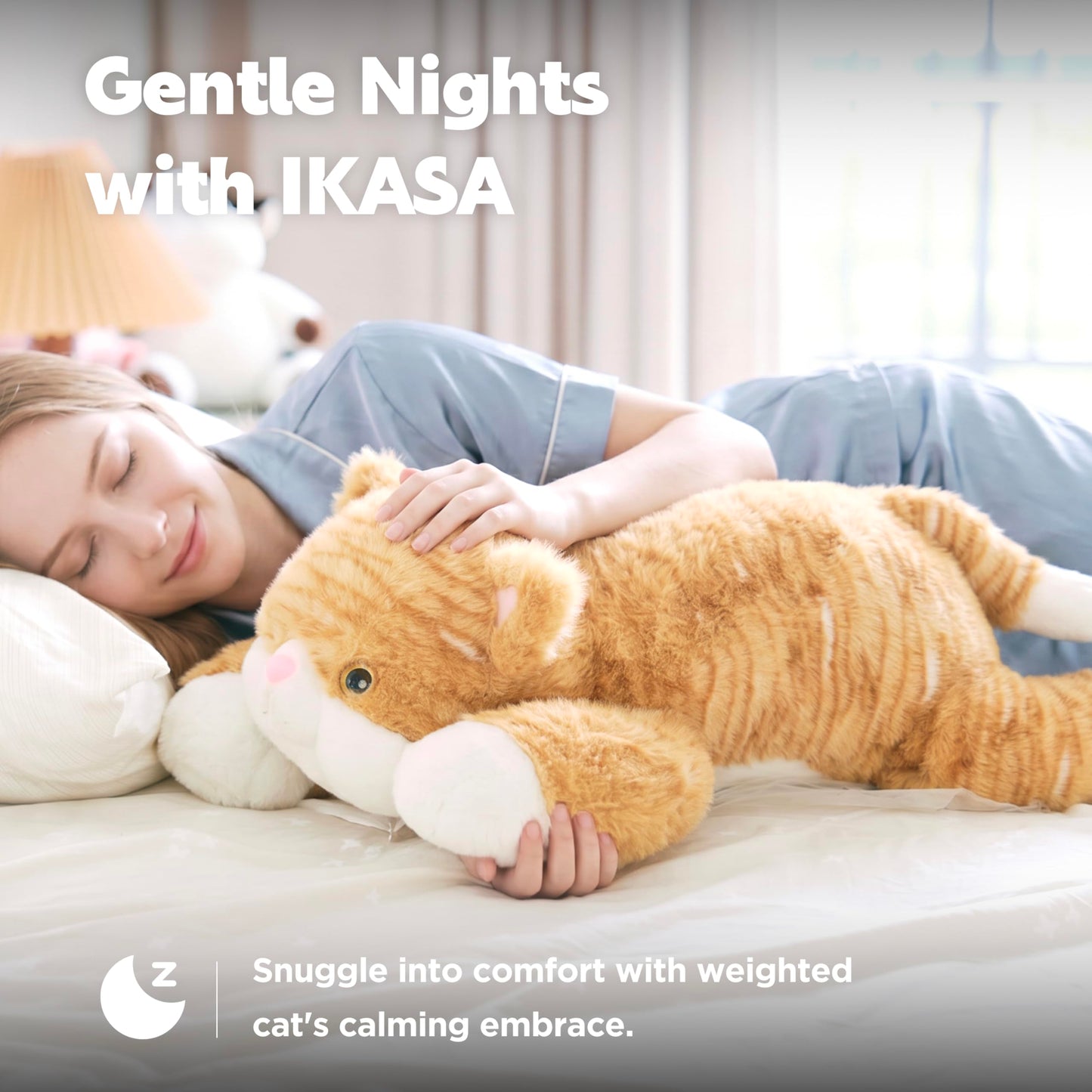 IKASA 5 lbs Weighted Stuffed Animal Orange Tabby Cat Plush Toy,Giant Large Big Jumbo Soft Kitten Toys,24 inches Huge Cute Fat Plushy,Gifts for Kids
