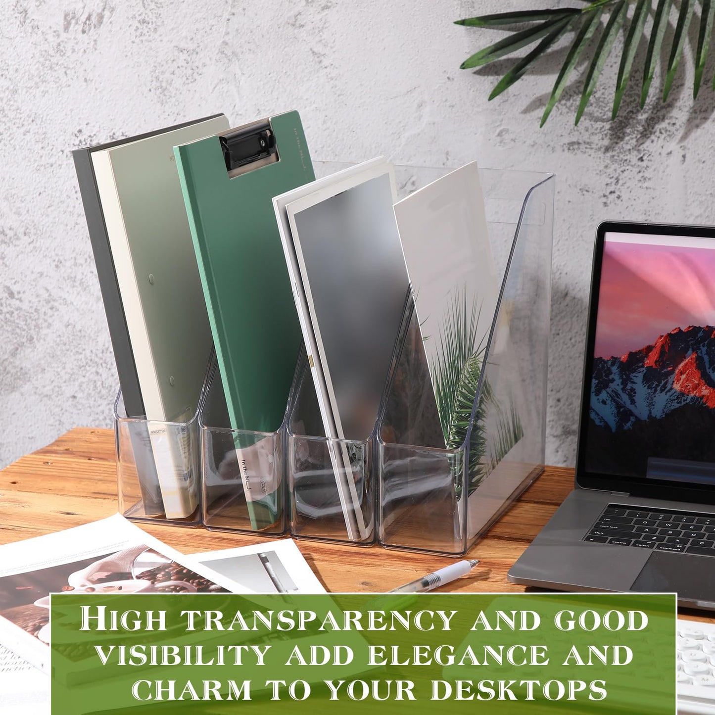 6 Pcs Clear Acrylic Magazine File Holder Plastic Desk Organizer with Handle Basics Vertical Magazine Rack Desk Folder Document Storage Organizer for Home Office School Work Study Desktop Supplies