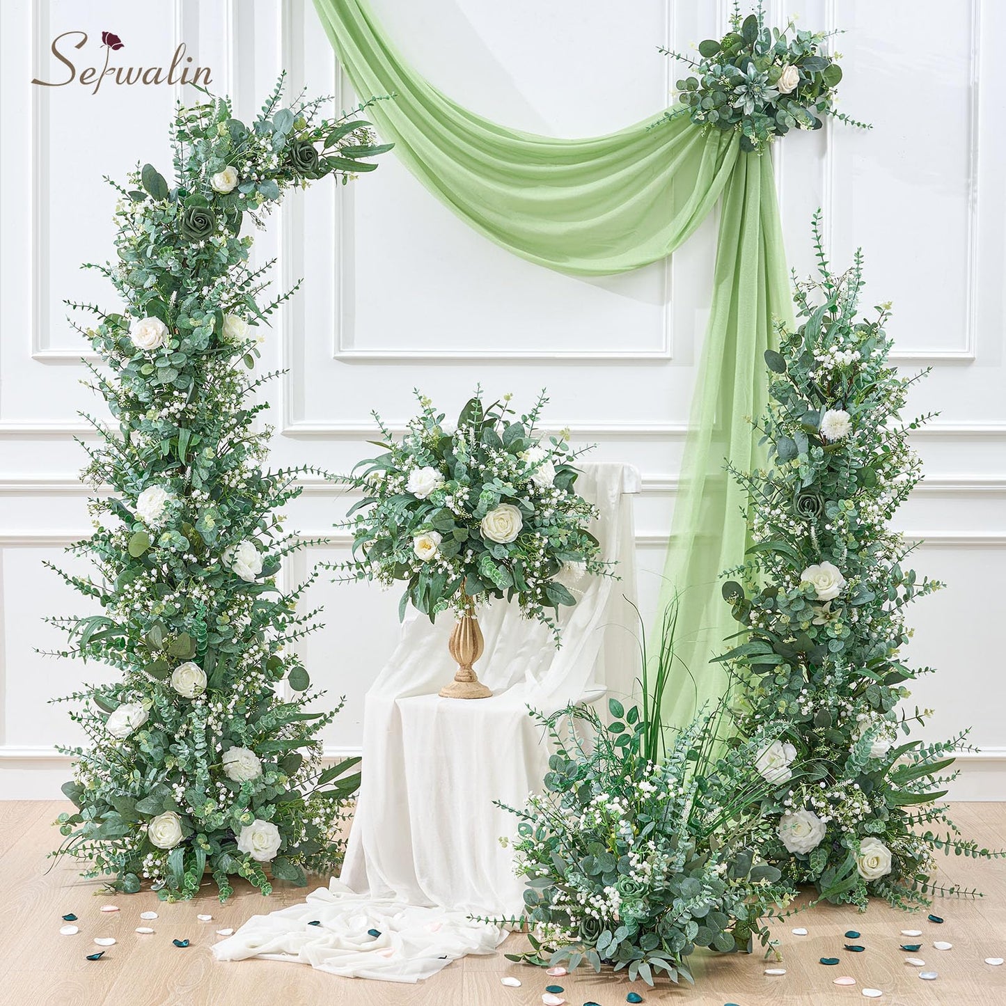 Serwalin 180 Pcs 7 Kinds Mixed Artificial Eucalyptus Greenery Stems Bulk, Baby Breath Flowers Artificial with Faux Leaves Picks for DIY Bouquets Wedding Floral Centerpieces Vase Table Home Decor