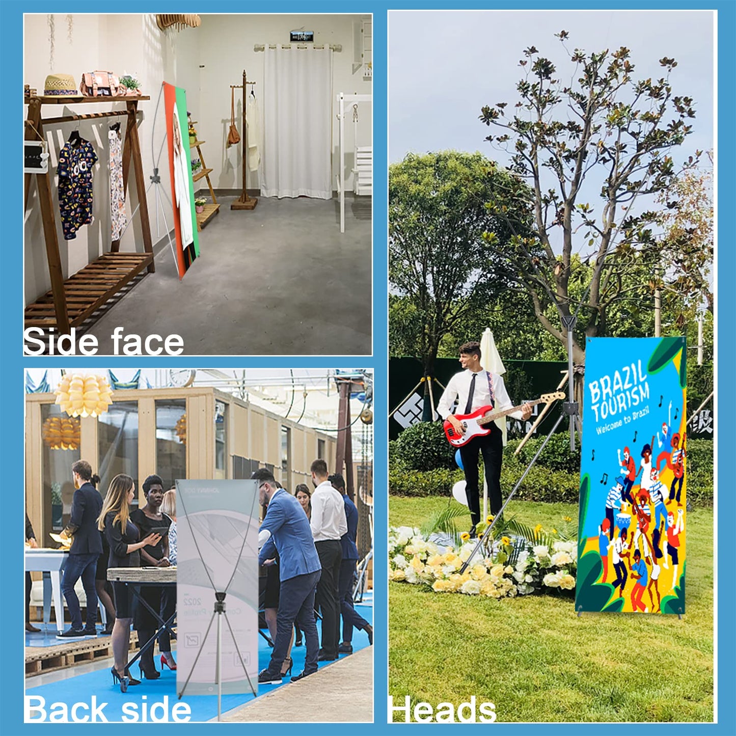 2 Pack X Frame Banner Stand Fits Any Banner Adjustable Size 23"X63" to 32"X78" with Portable Retractable Carrying Bag, Customize Banner Stand for Trade, Show Exhibition Market and Store Display