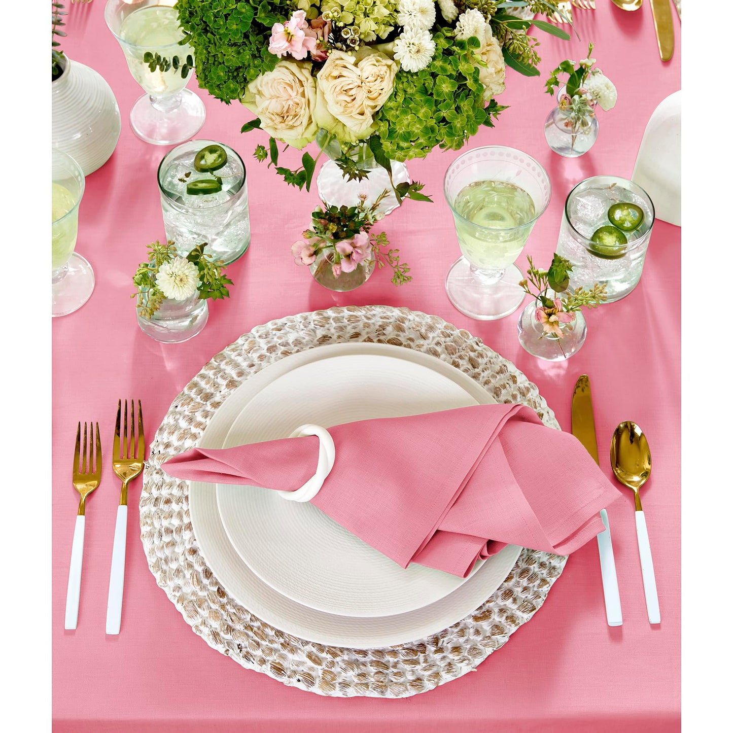 Solino Home Linen Napkins Set of 4-100% Pure Linen Pink Carnation Dinner Napkins Cloth 20 x 20 Inch for Valentines, Spring, Easter - Fete, Handcrafted and Machine Washable