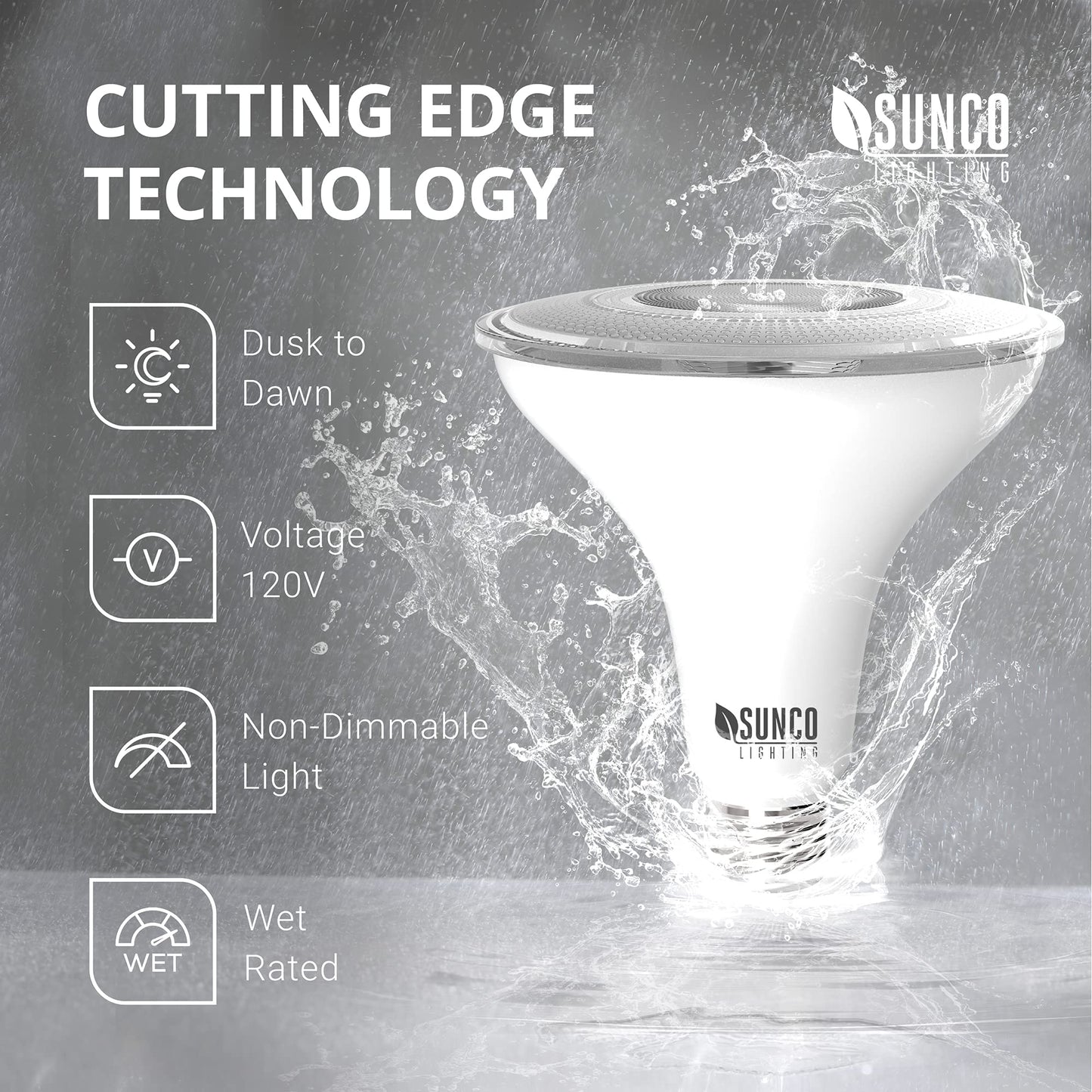 Sunco 6 Pack Outdoor LED Flood Light, Waterproof PAR38 Dusk to Dawn Bulb, 1250 LM, 120W Equivalent 15W, Exterior, Wet-Rated, 6000K Daylight Deluxe, E26 Base, UL