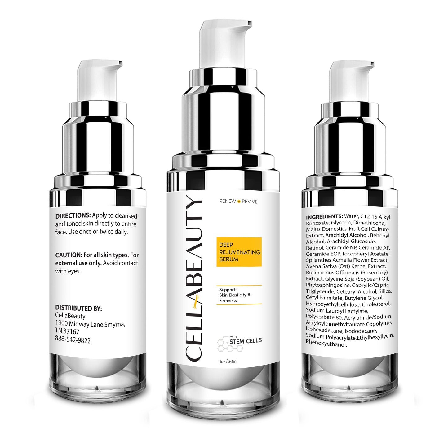 Cellabeauty Deep Rejuvenating Serum - Skin Firming Cream For All Skin Types - Cruelty Free, Plant Based - 30 ml (1.7oz)