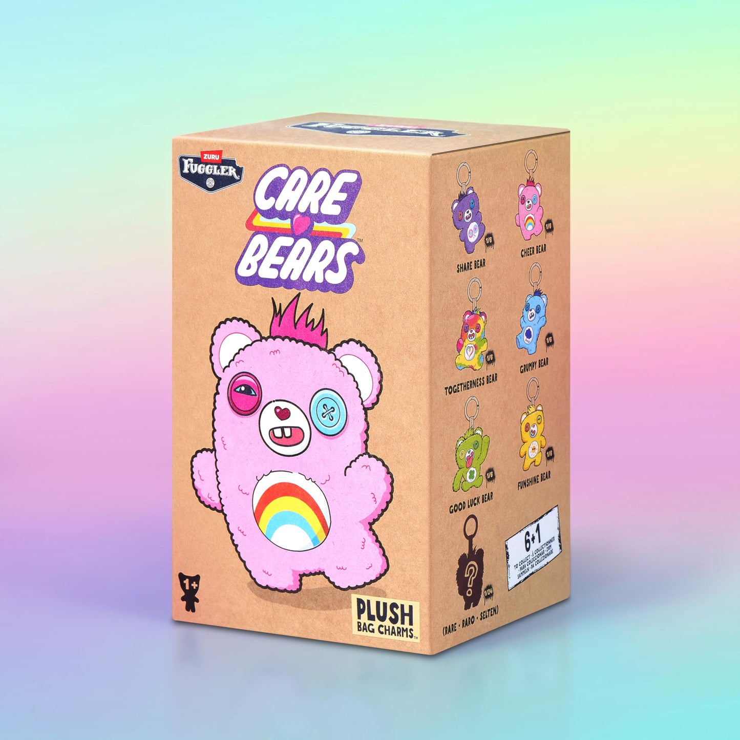 Fuggler Care Bear Keyring 5 Inch Plush Collectible Accessory (6 Pack) by ZURU Featuring Funny Ugly Monster Design with Clip-On Key Ring, Perfect for Bags, Backpacks, and Fans