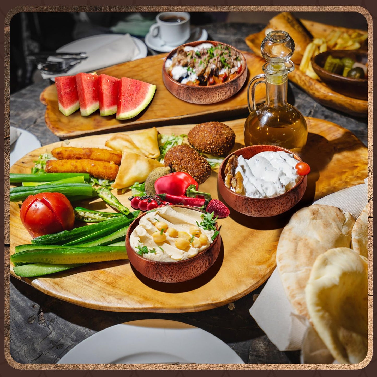 Skylety 20 Pcs Acacia Wooden Bowls Small Calabash Bowls Round Wood Salad Hand Carved Calabash Dip Tray for Serving Popcorn Pasta Candy Cereal Coconut Nuts Sauce Appetizers Kitchen (4 Inch)