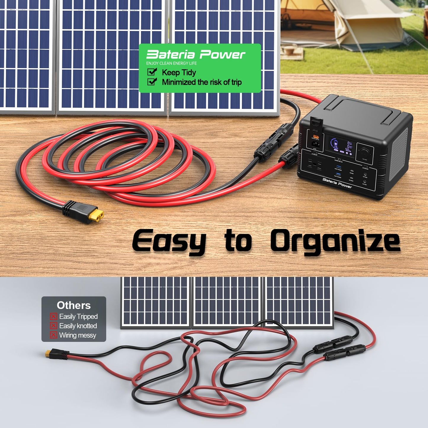 Bateria Power Solar to XT60 Charge Extension Cable with Solar Connectors Caps, Combined Wire Solar Connector to XT60 Adapter Cable for Solar Panel to Battery RV Power Station Generator 10AWG 50FT