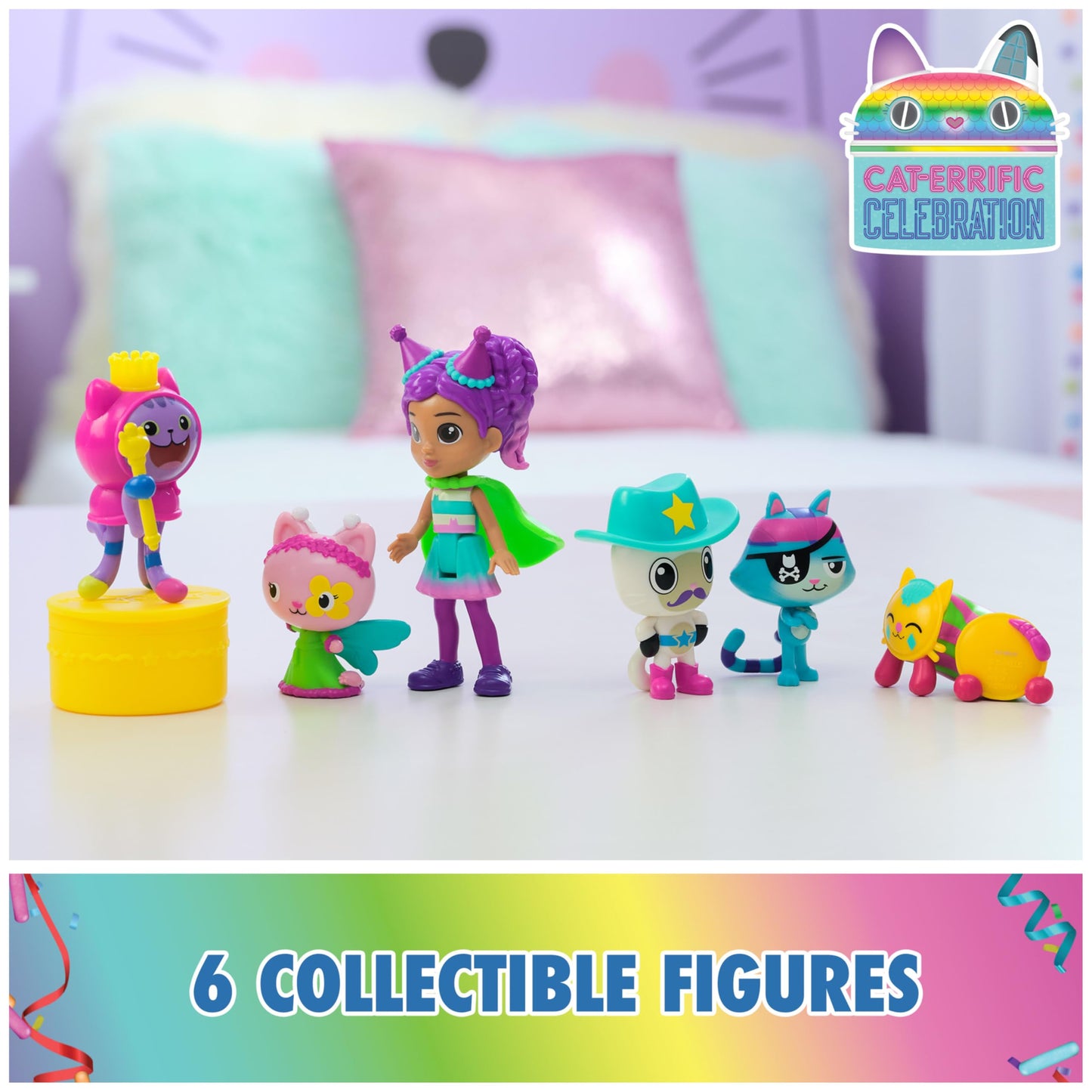 Gabby’s Dollhouse, Celebration Themed Figures with Gabby Girl, 5 Cat Toy Figures, Surprise Toys & Dollhouse Accessories, Kids Toys for Girls & Boys 3+