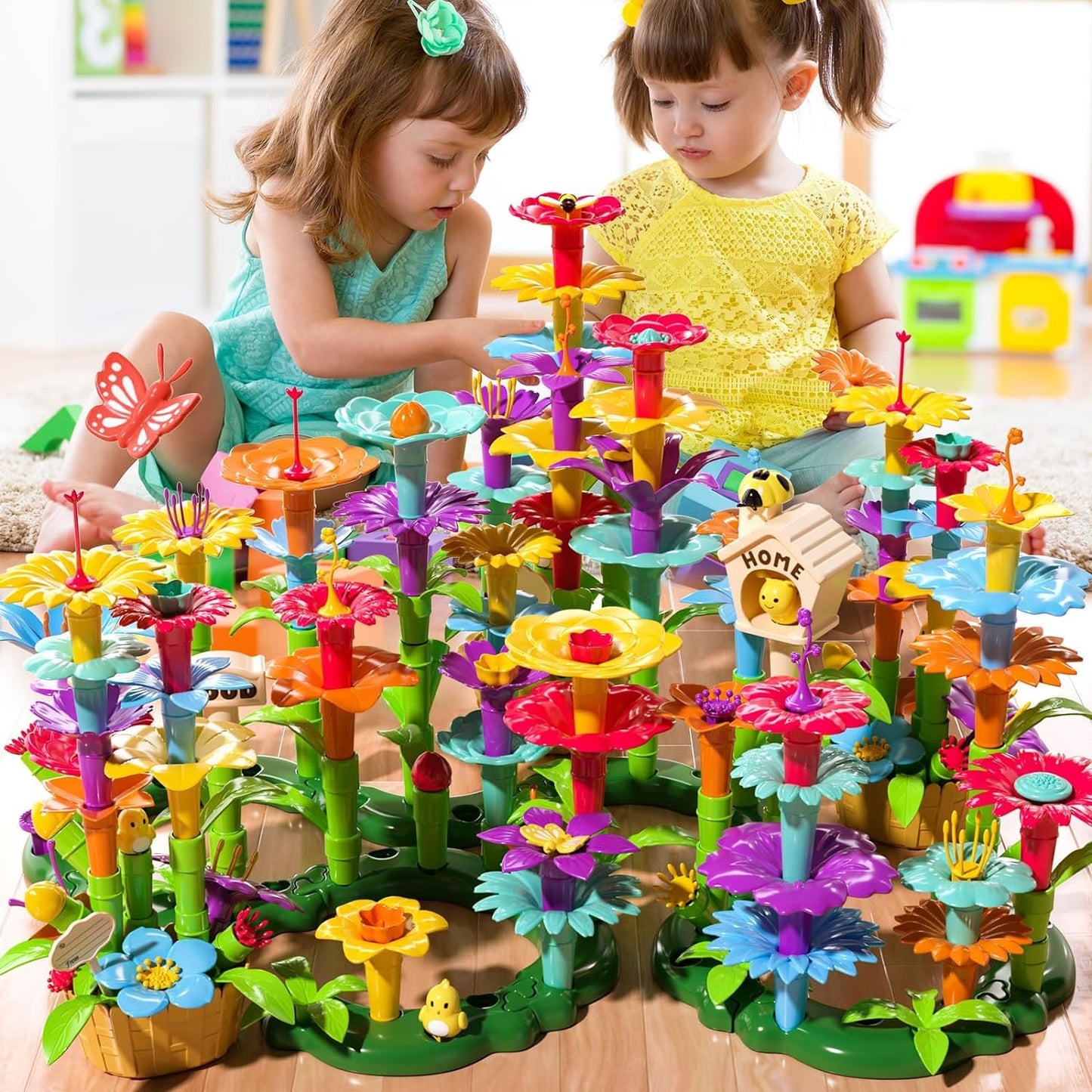 TEMI 138 PCS Flower Garden Building Toys for Girls Toys, Educational STEM Toy and Preschool Garden Play Set for Toddlers 3 4 5 6 7 Year Old Kids Boys Girls, Flower Stacking Toys for Kids Age 3-6