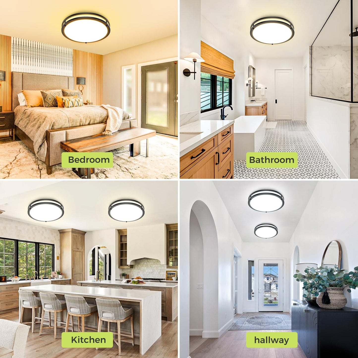 hepside 13inch Flush Mount Ceiling Light Fixture 2 Pack, Dimmable & 5 Color Temperatures Ceiling Light Black, 24W 3000K 3500K 4000K 5000K 6500K Adjustable Ceiling Lamps for Bathroom Bedroom Hallway